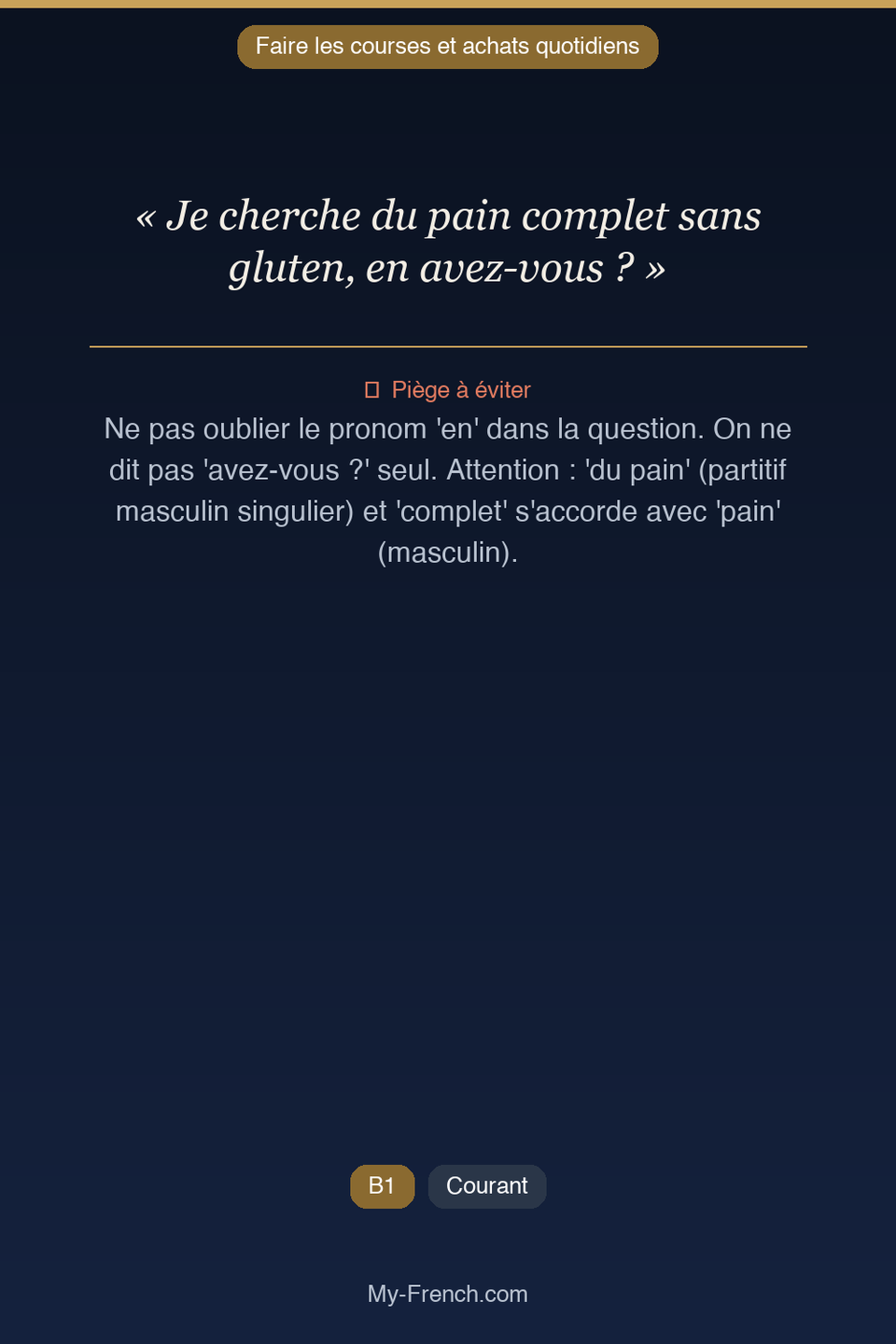 Français des affaires : « Je cherche du pain complet sans gluten, en avez-vous ? »
