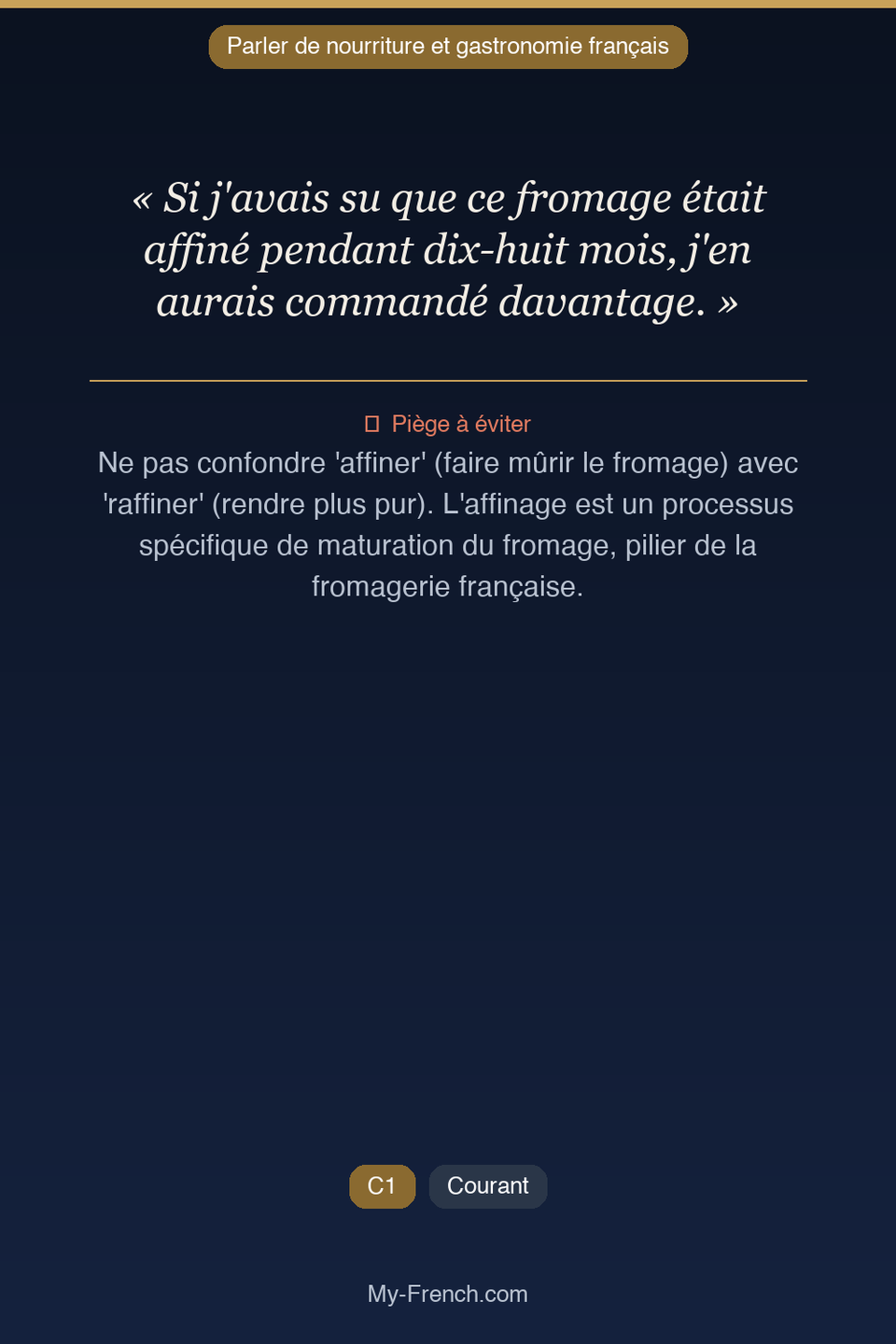 Français des affaires : « Si j'avais su que ce fromage était affiné pendant dix-huit mois, j'en  »