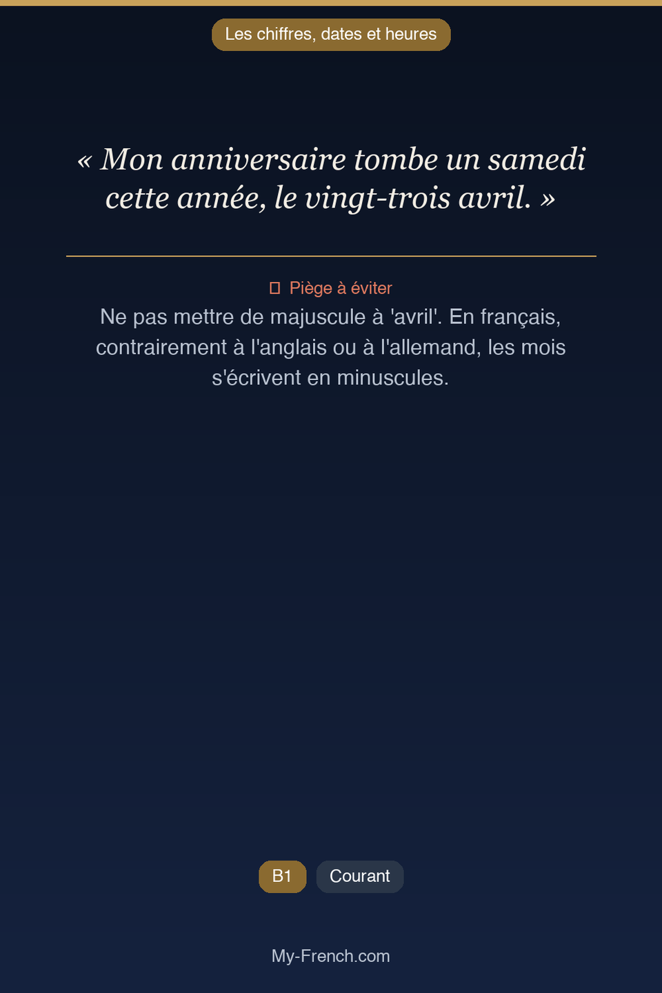 Français des affaires : « Mon anniversaire tombe un samedi cette année, le vingt-trois avril. »