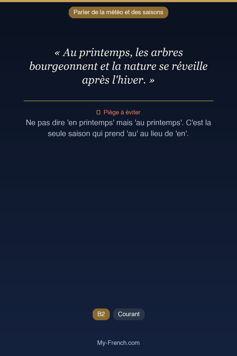 Français des affaires : « Au printemps, les arbres bourgeonnent et la nature se réveille après l »