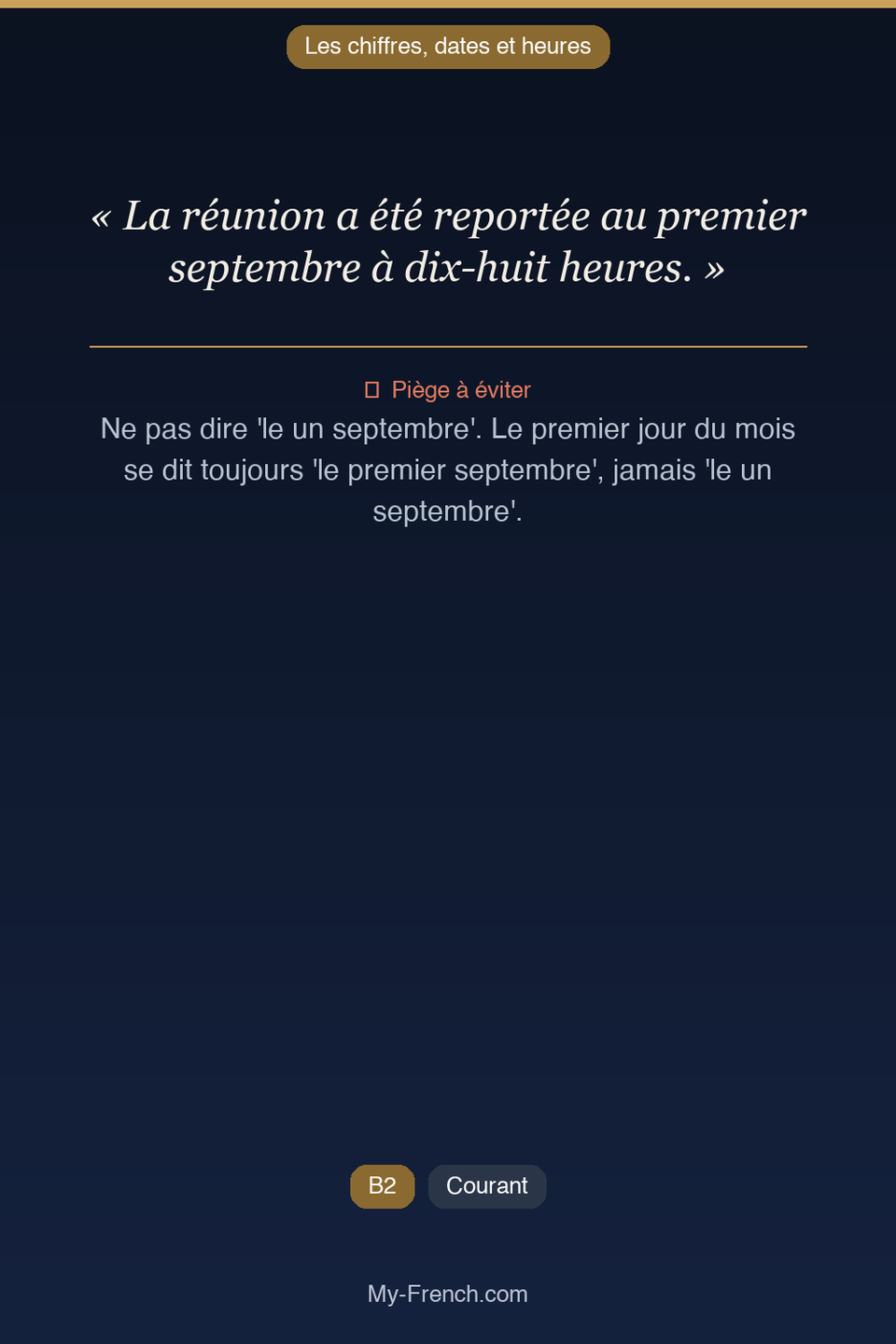 Français des affaires : « La réunion a été reportée au premier septembre à dix-huit heures. »