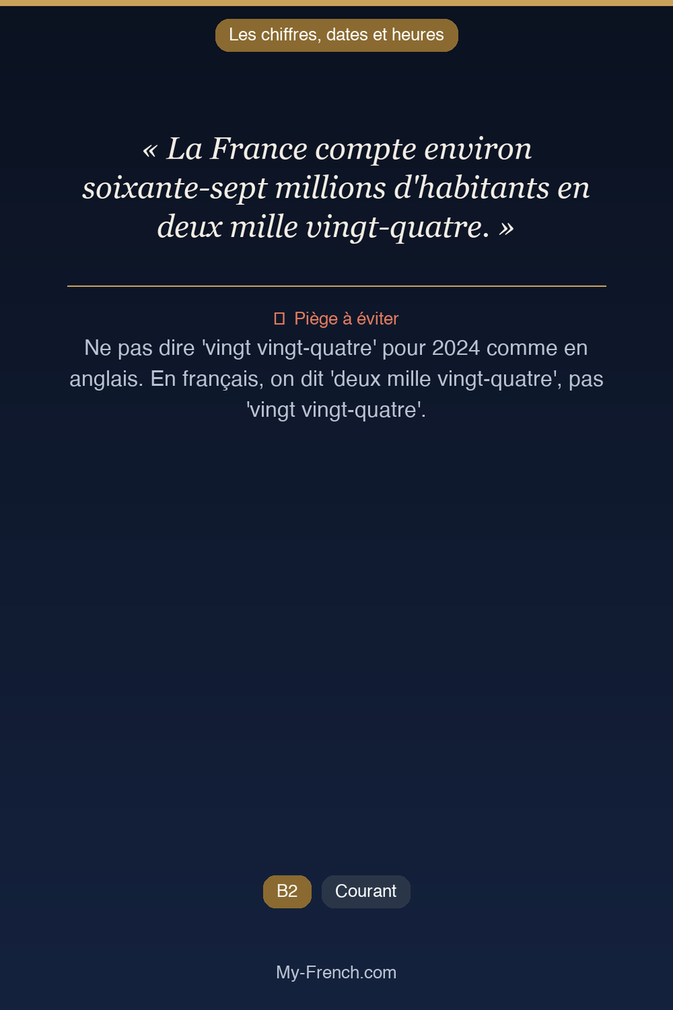 Français des affaires : « La France compte environ soixante-sept millions d'habitants en deux mi »