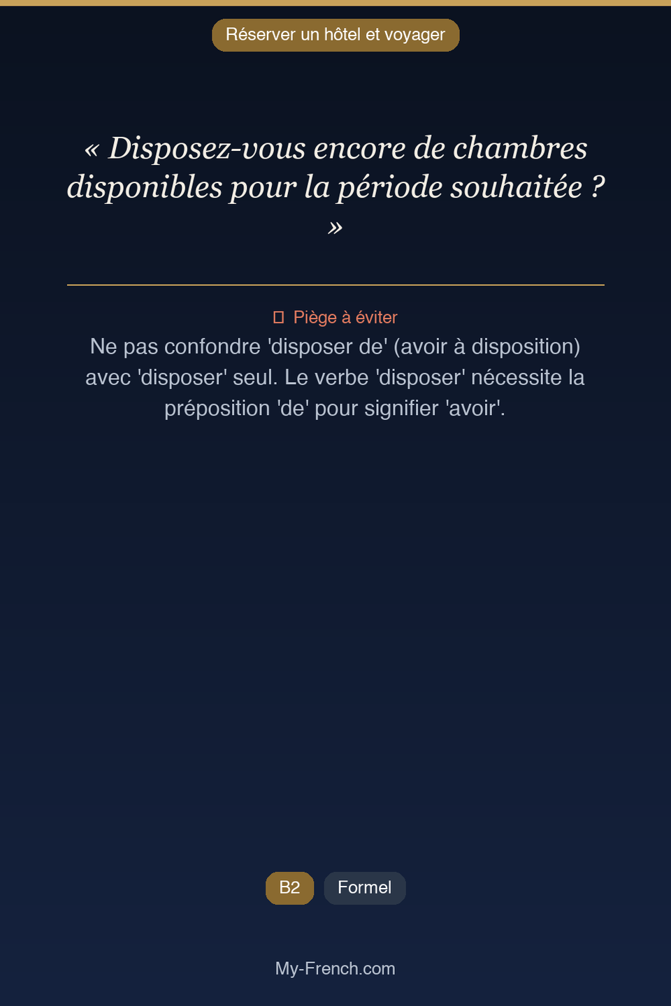 Français des affaires : « Disposez-vous encore de chambres disponibles pour la période souhaitée »
