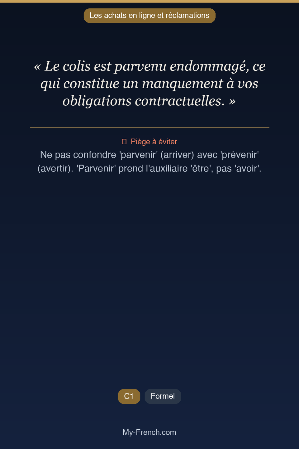 Français des affaires : « Le colis est parvenu endommagé, ce qui constitue un manquement à vos o »