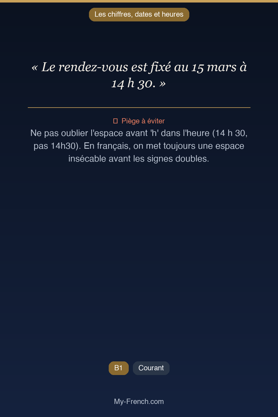 Français des affaires : « Le rendez-vous est fixé au 15 mars à 14 h 30. »