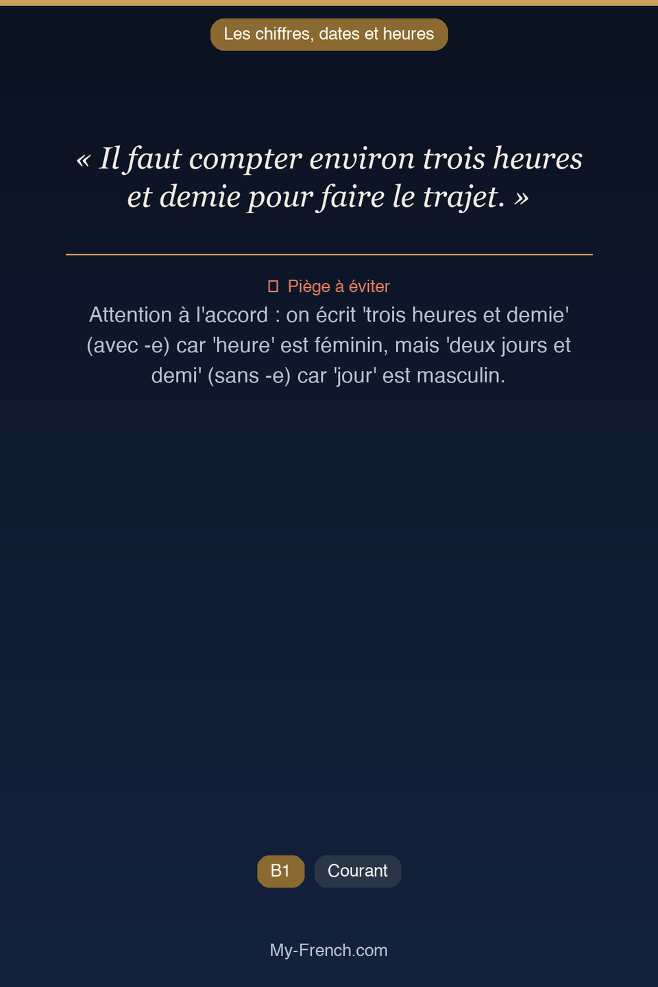 Français des affaires : « Il faut compter environ trois heures et demie pour faire le trajet. »