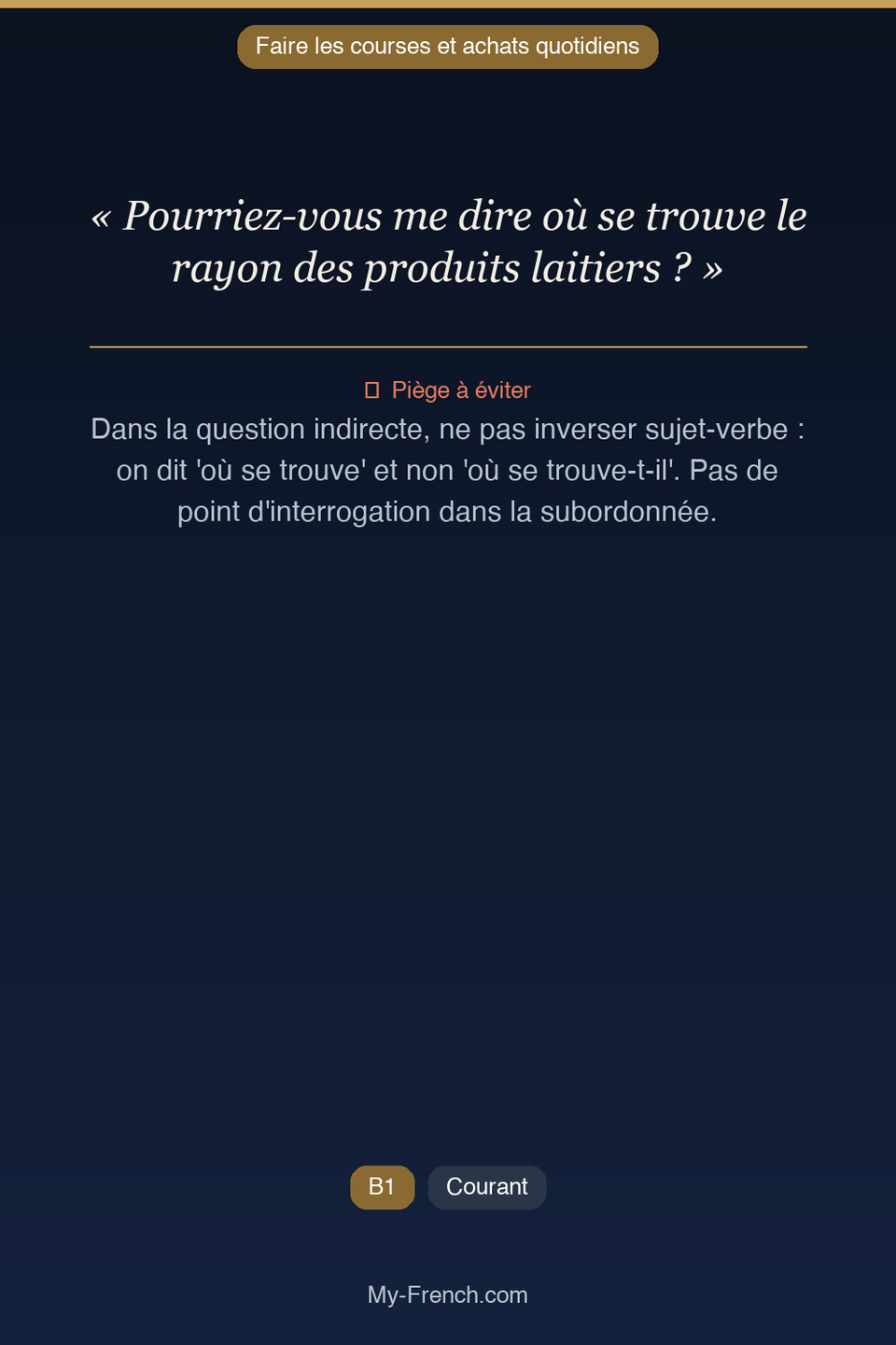 Français des affaires : « Pourriez-vous me dire où se trouve le rayon des produits laitiers ? »