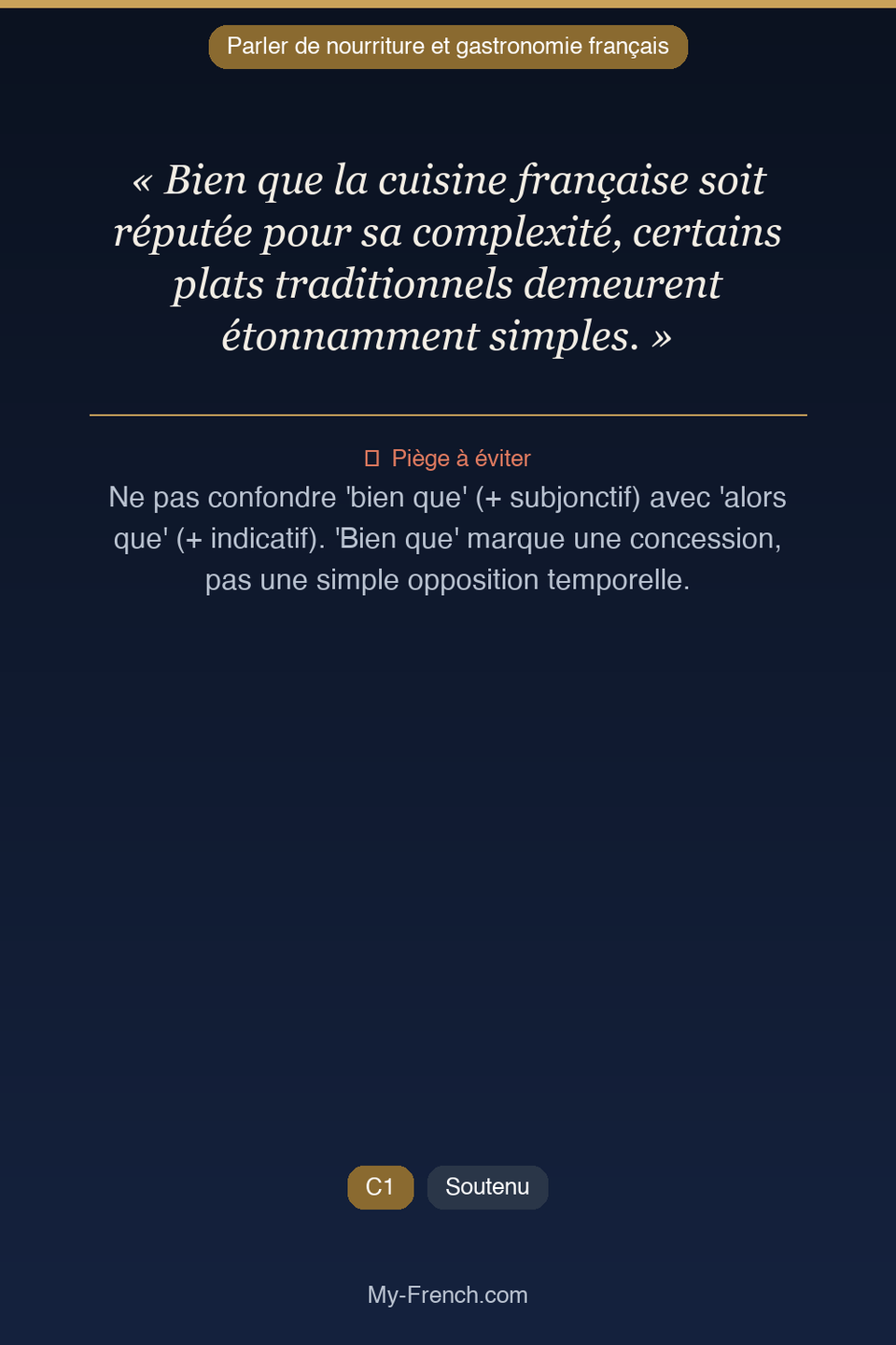 Français des affaires : « Bien que la cuisine française soit réputée pour sa complexité, certain »
