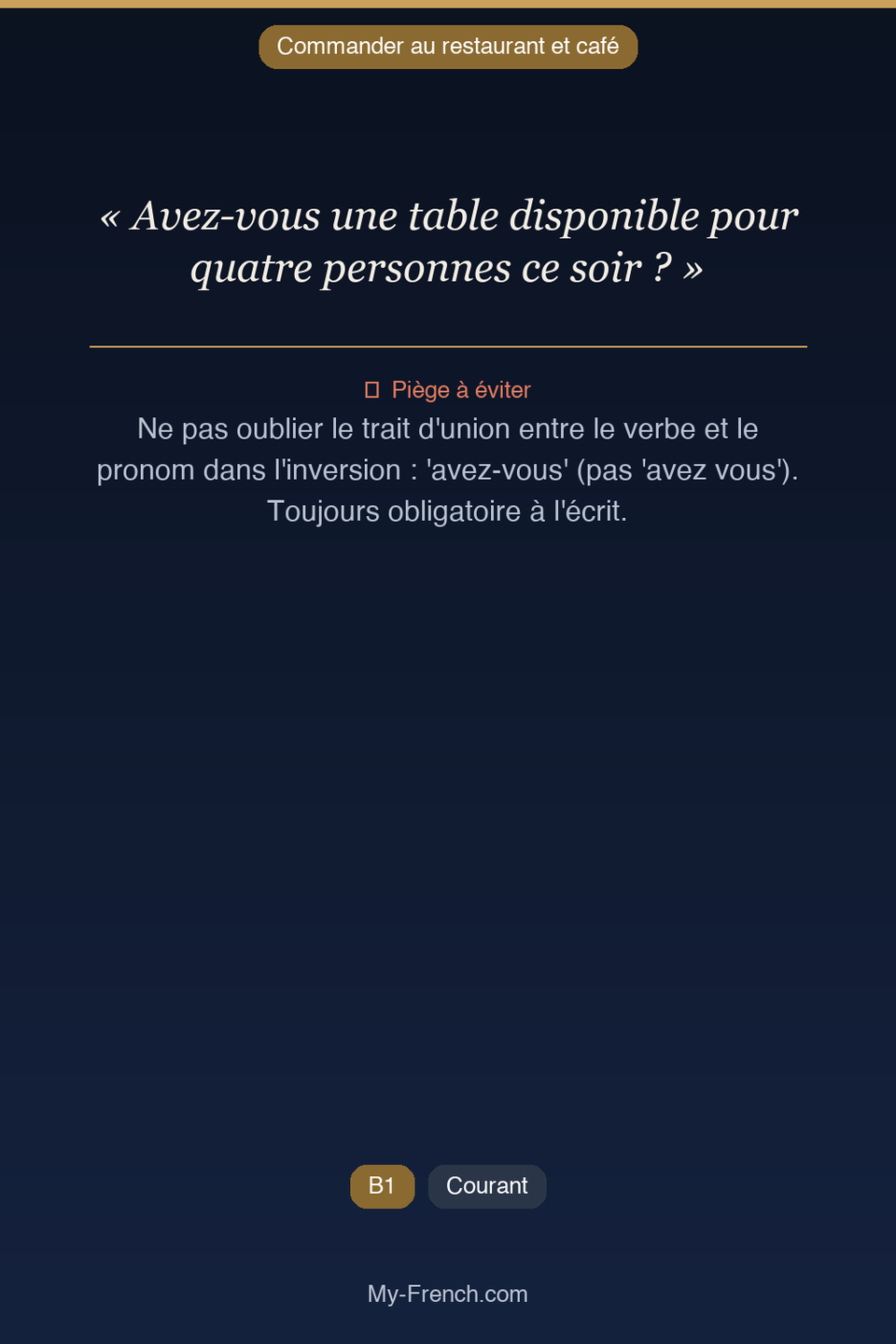 Français des affaires : « Avez-vous une table disponible pour quatre personnes ce soir ? »