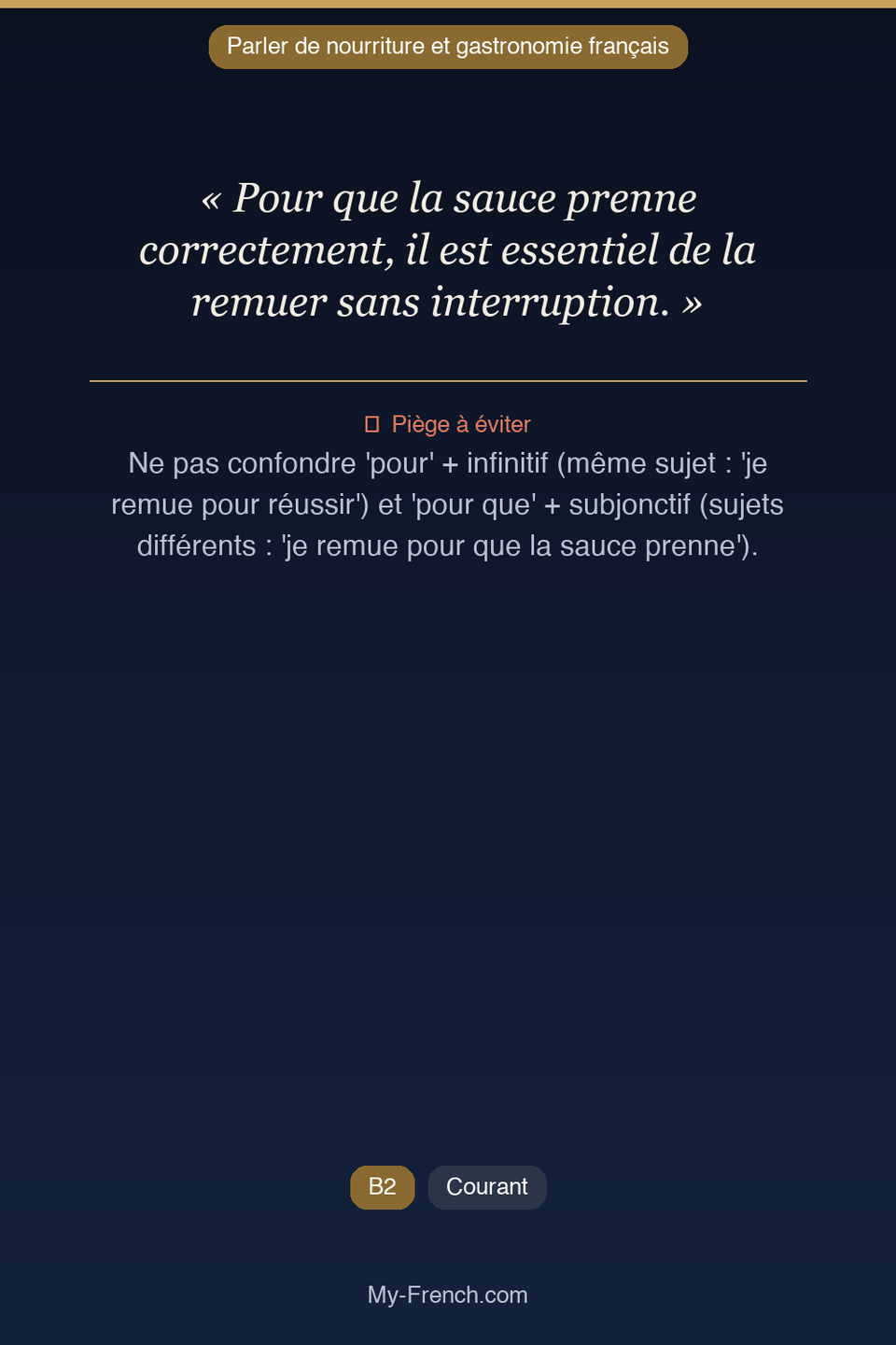 Français des affaires : « Pour que la sauce prenne correctement, il est essentiel de la remuer s »