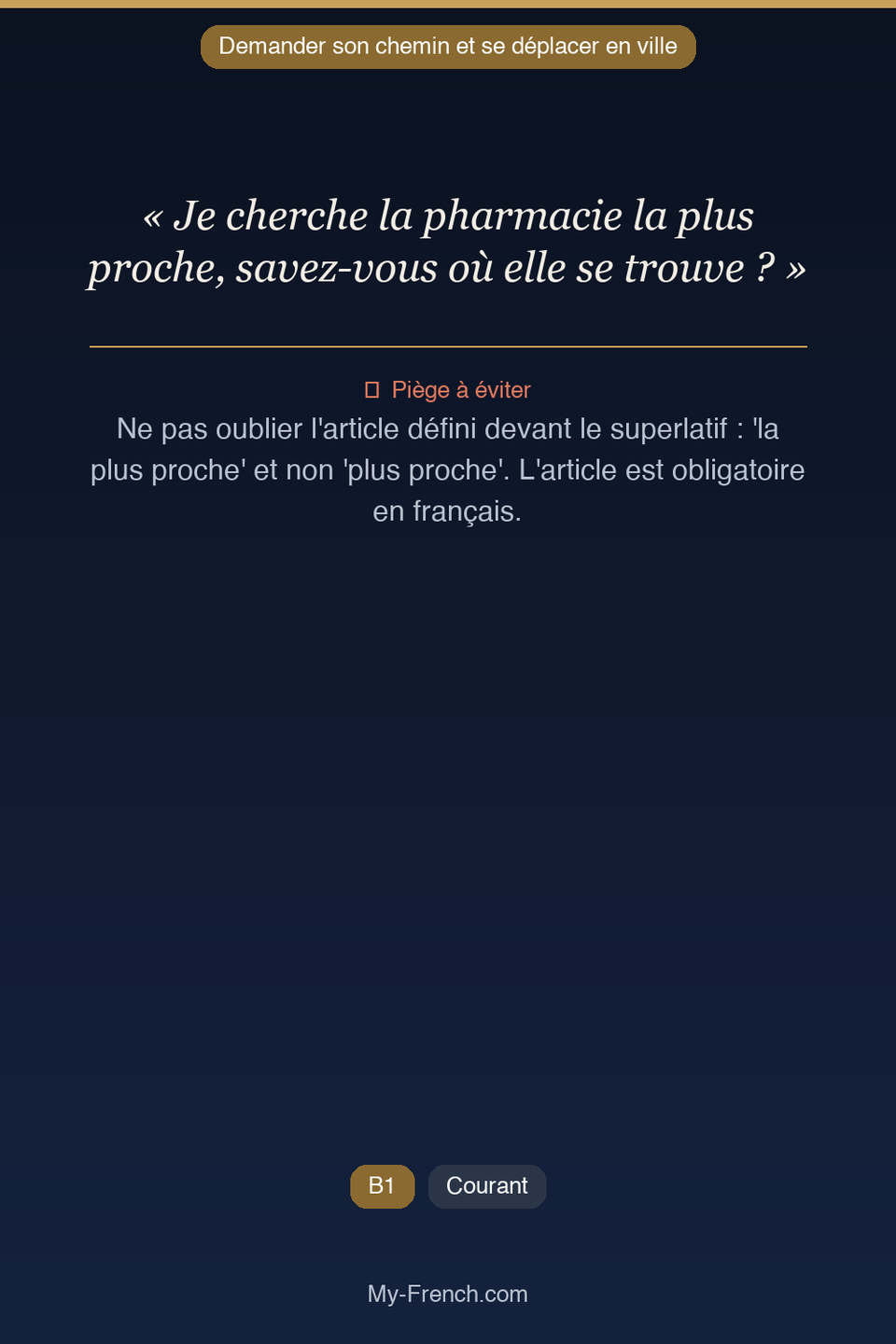 Français des affaires : « Je cherche la pharmacie la plus proche, savez-vous où elle se trouve ? »