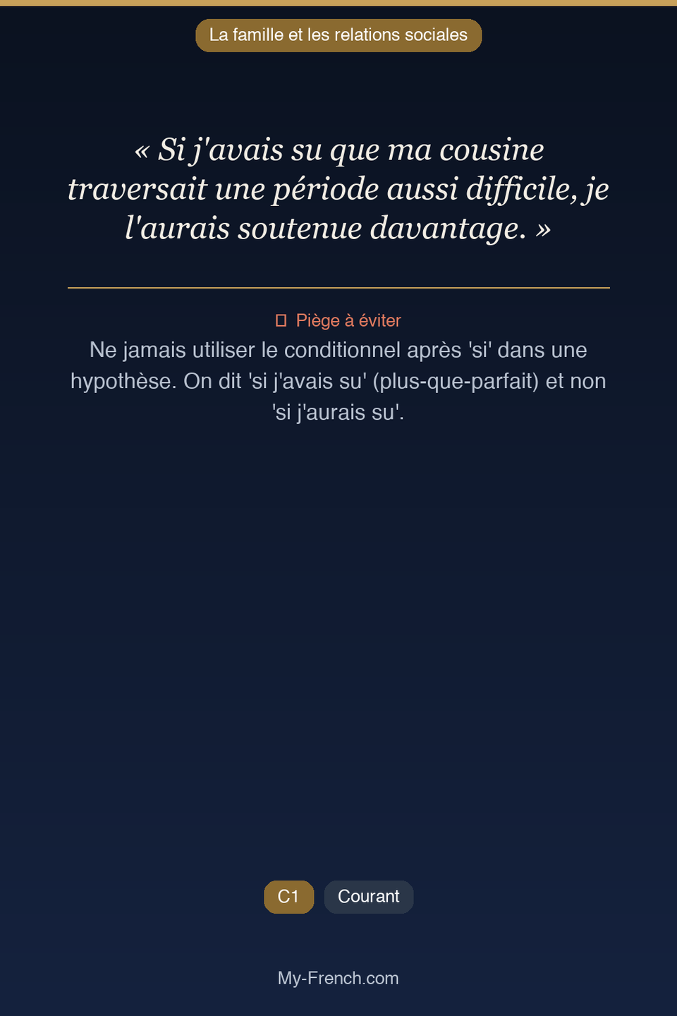 Français des affaires : « Si j'avais su que ma cousine traversait une période aussi difficile, j »