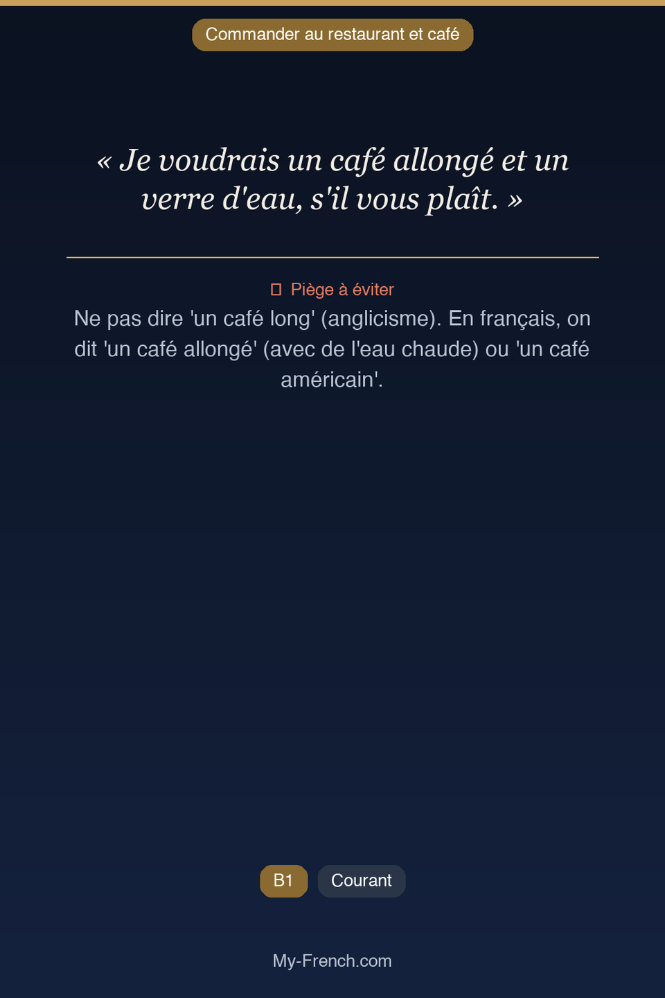 Français des affaires : « Je voudrais un café allongé et un verre d'eau, s'il vous plaît. »