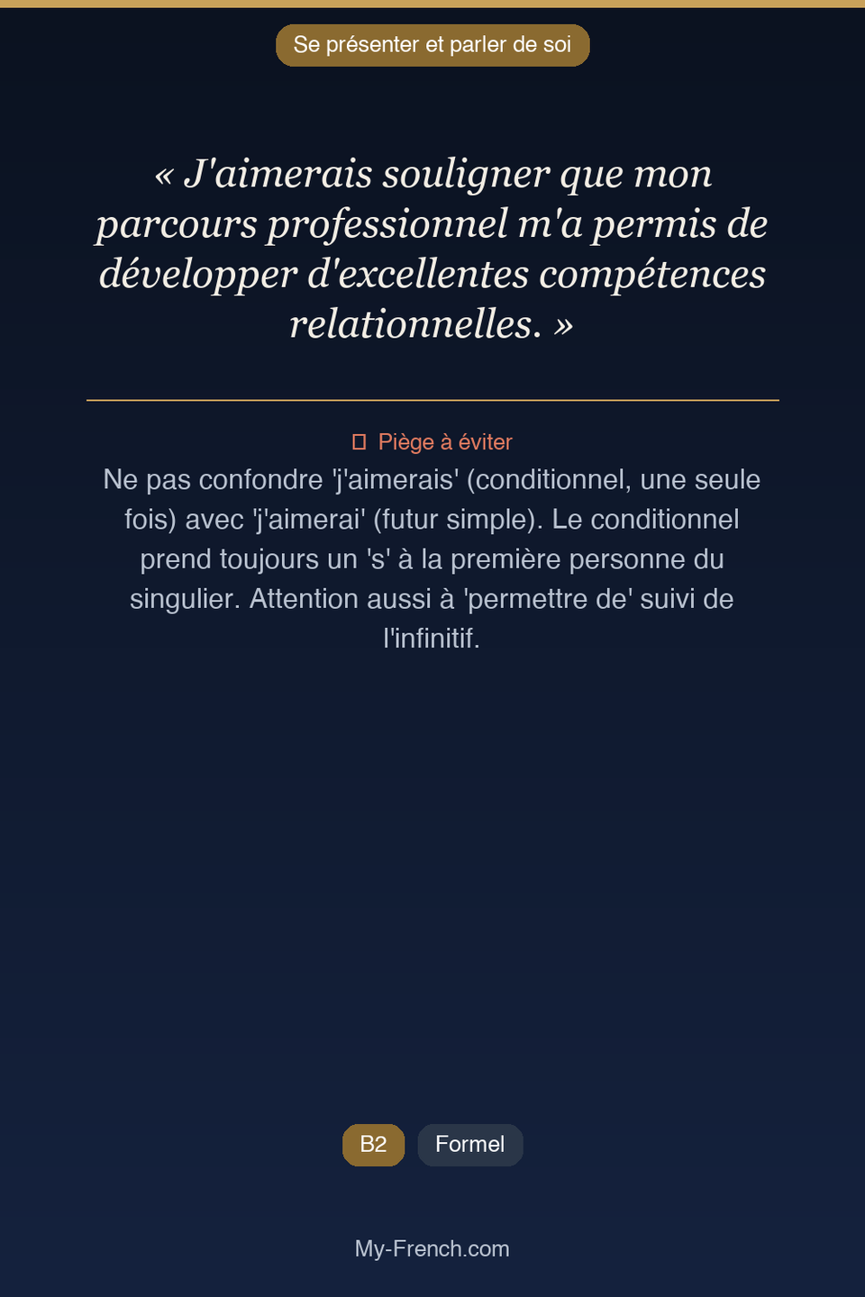 Français des affaires : « J'aimerais souligner que mon parcours professionnel m'a permis de déve »