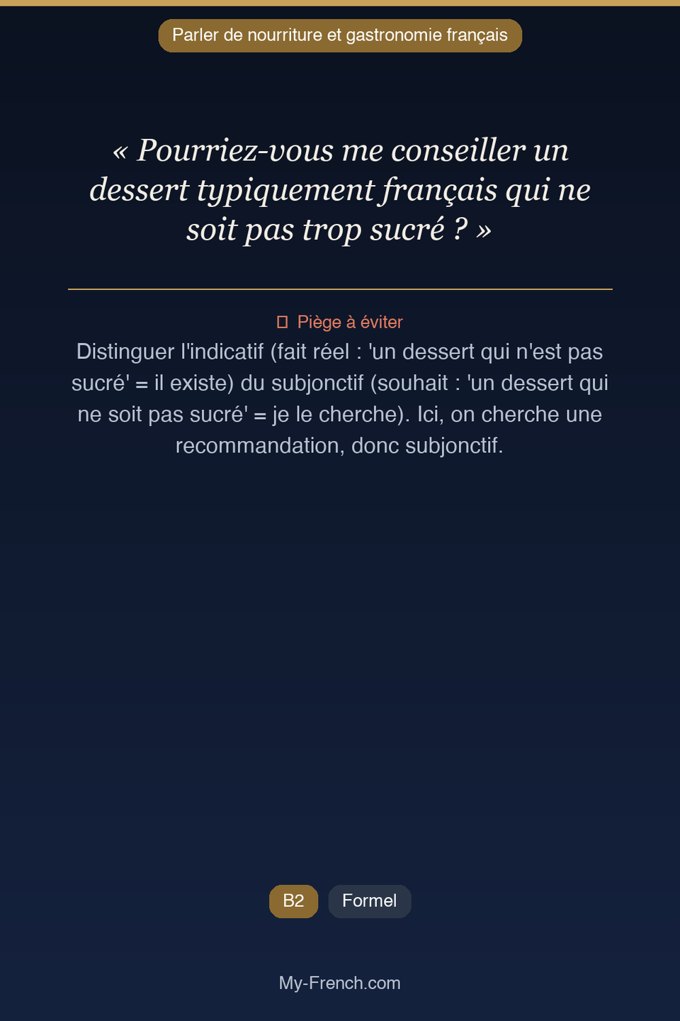 Français des affaires : « Pourriez-vous me conseiller un dessert typiquement français qui ne soi »