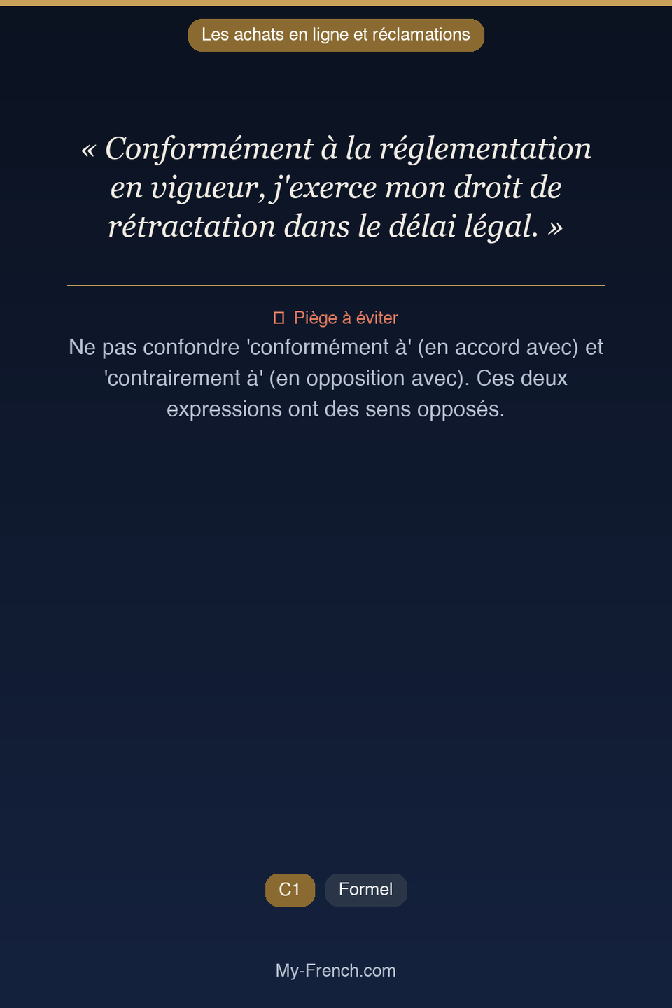Français des affaires : « Conformément à la réglementation en vigueur, j'exerce mon droit de rét »