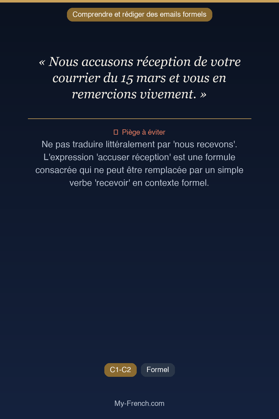 Français des affaires : « Nous accusons réception de votre courrier du 15 mars et vous en remerc »