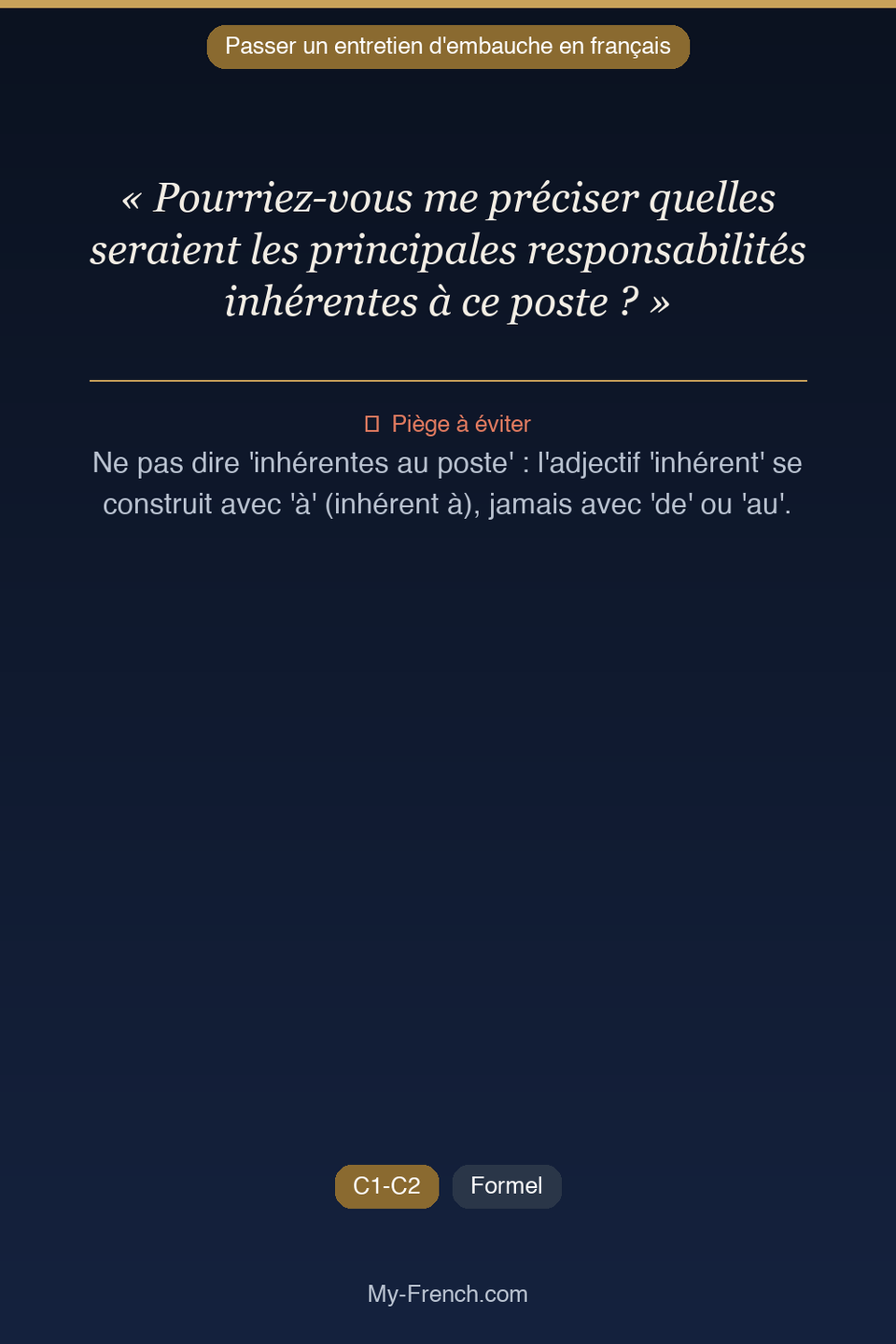 Français des affaires : « Pourriez-vous me préciser quelles seraient les principales responsabil »