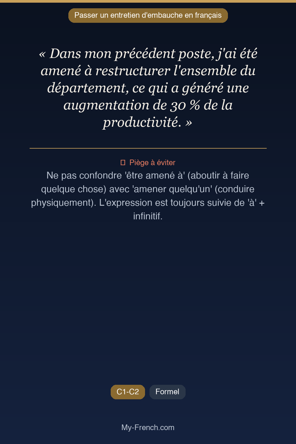 Français des affaires : « Dans mon précédent poste, j'ai été amené à restructurer l'ensemble du  »