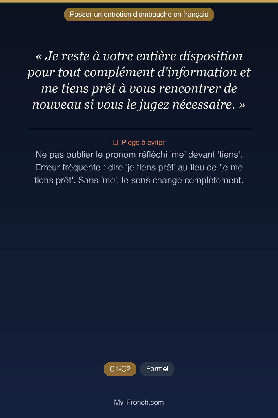 Français des affaires : « Je reste à votre entière disposition pour tout complément d'informatio »