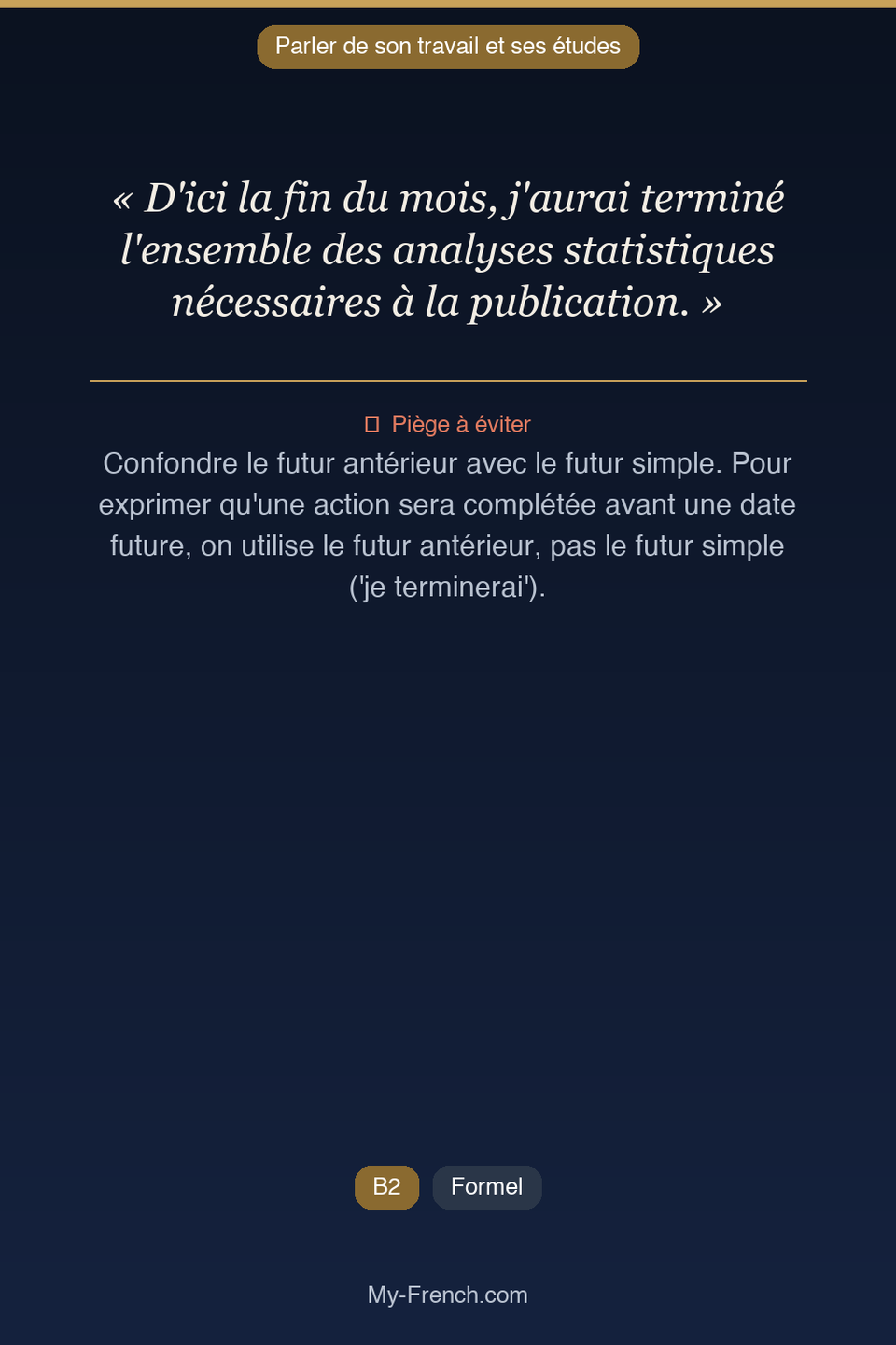 Français des affaires : « D'ici la fin du mois, j'aurai terminé l'ensemble des analyses statisti »