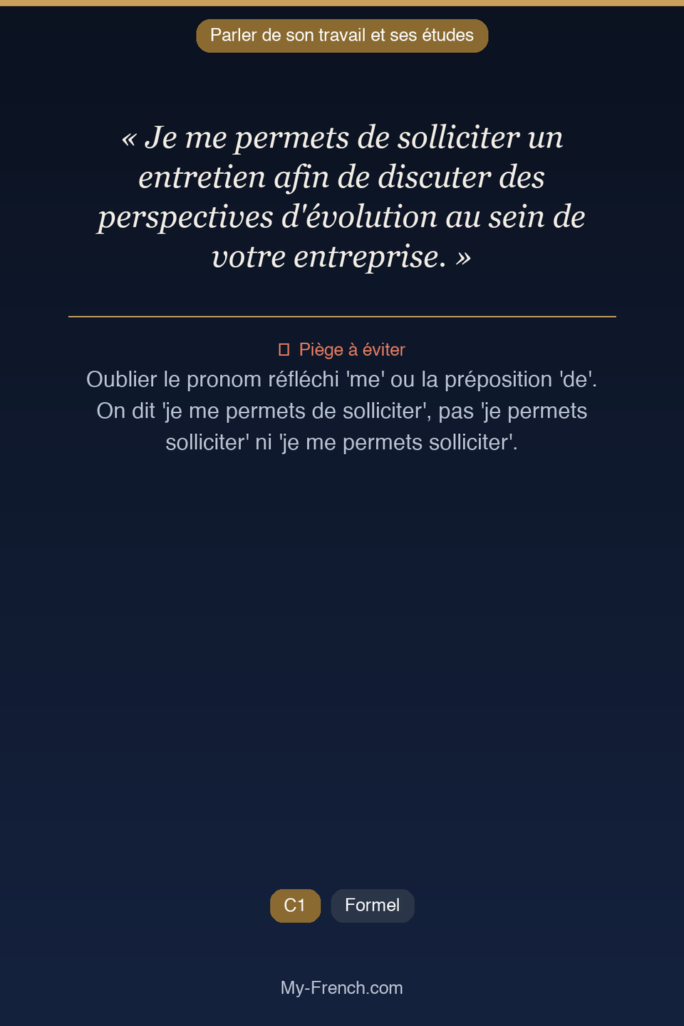 Français des affaires : « Je me permets de solliciter un entretien afin de discuter des perspect »