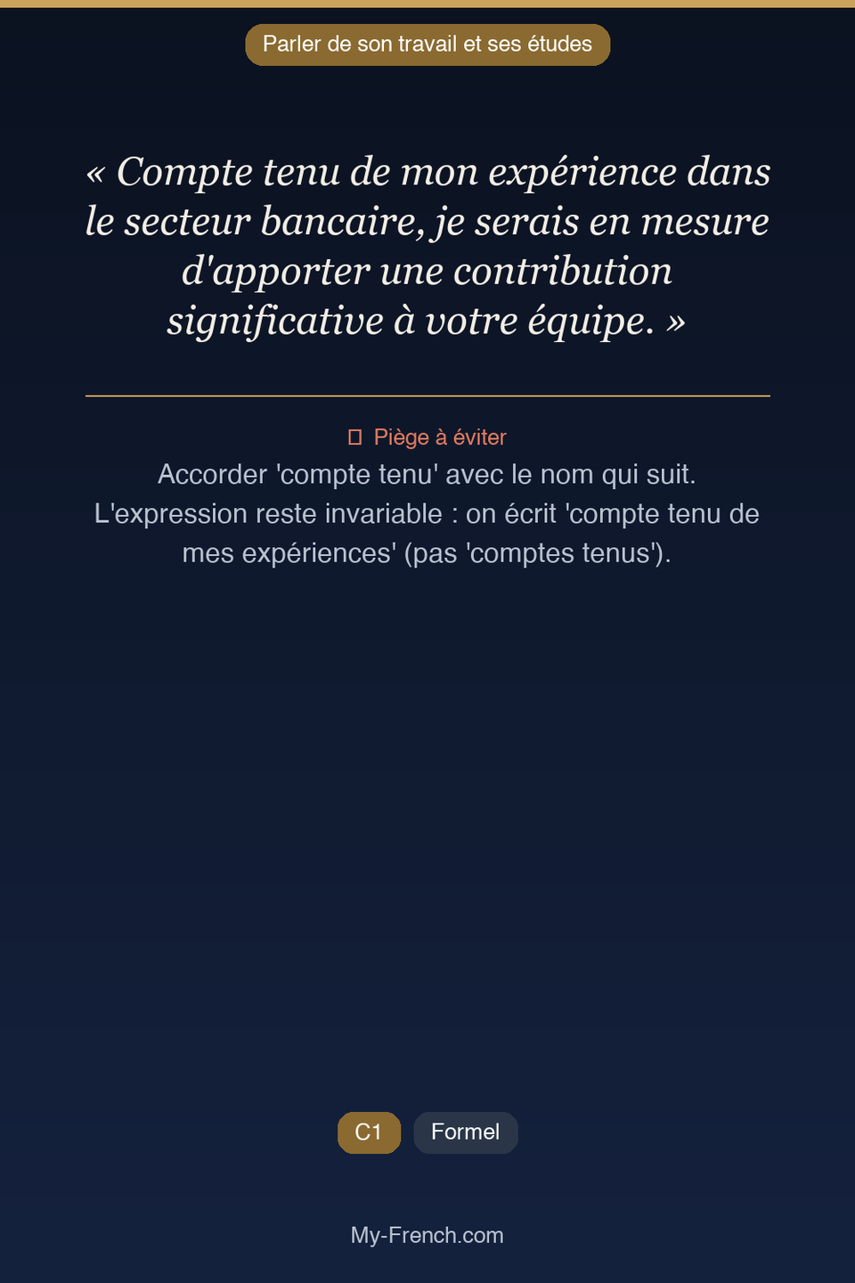 Français des affaires : « Compte tenu de mon expérience dans le secteur bancaire, je serais en m »