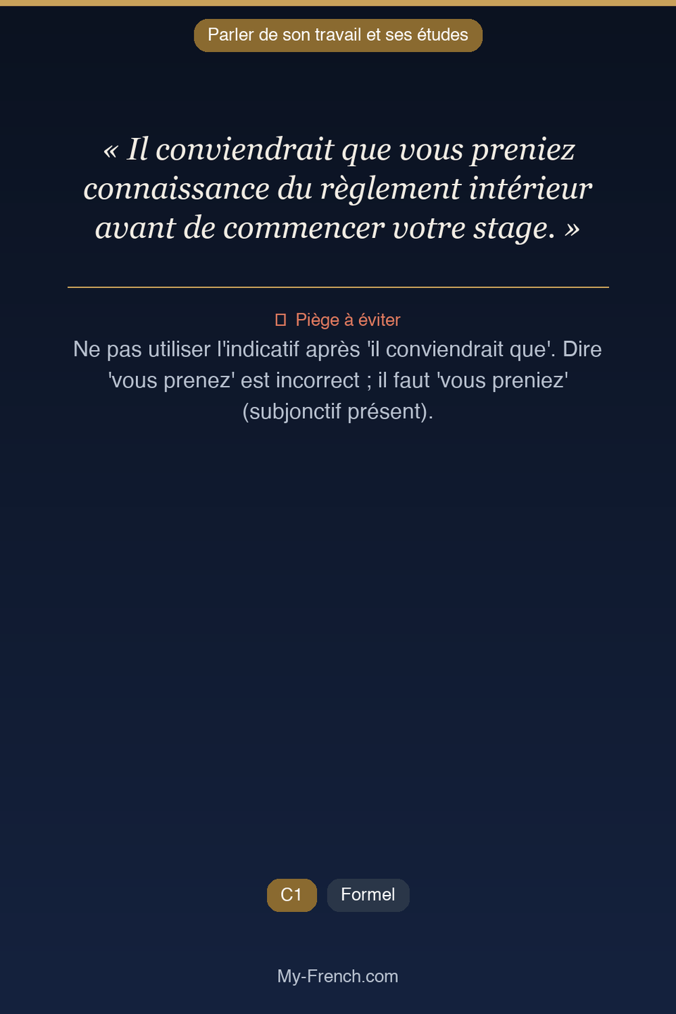 Français des affaires : « Il conviendrait que vous preniez connaissance du règlement intérieur a »