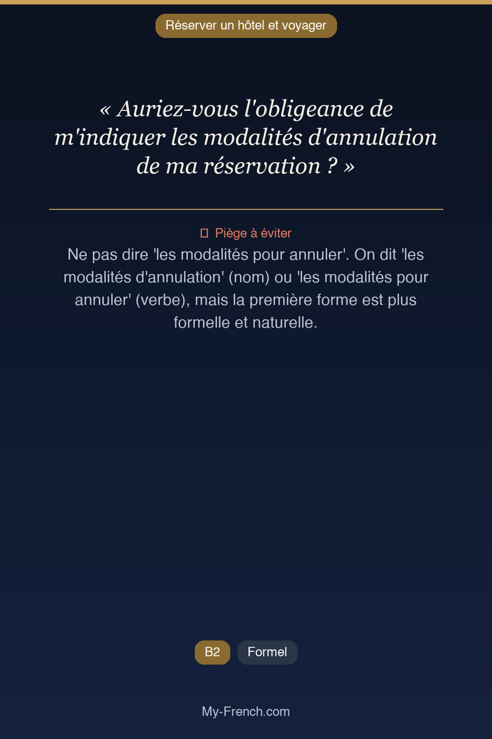 Français des affaires : « Auriez-vous l'obligeance de m'indiquer les modalités d'annulation de m »