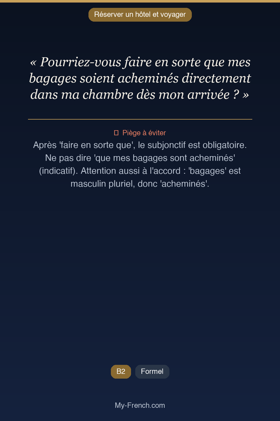 Français des affaires : « Pourriez-vous faire en sorte que mes bagages soient acheminés directem »