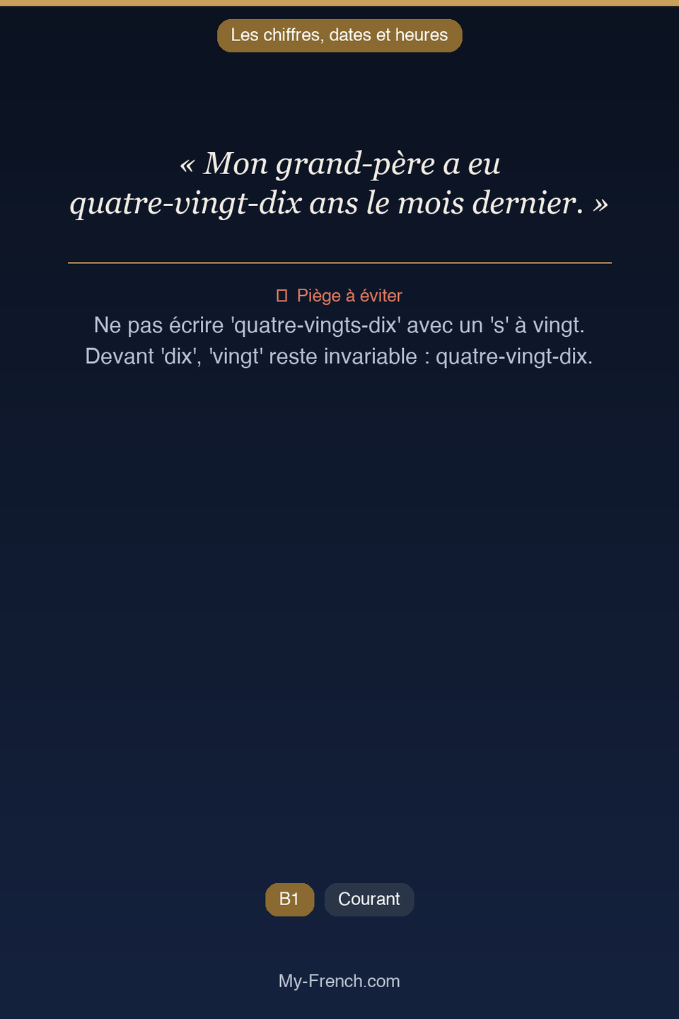 Français des affaires : « Mon grand-père a eu quatre-vingt-dix ans le mois dernier. »