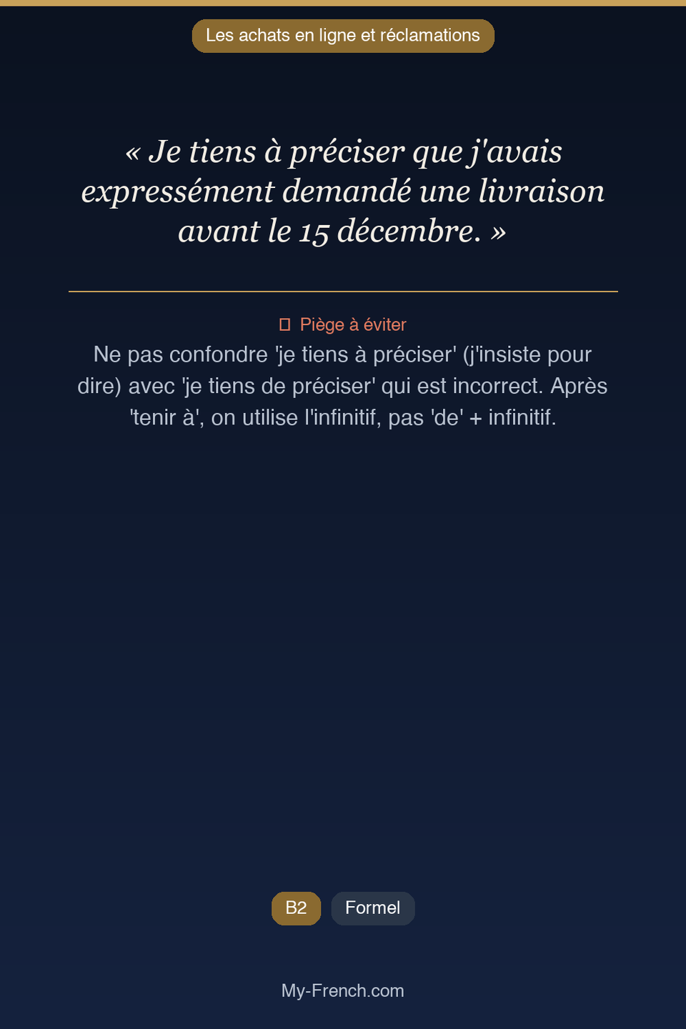 Français des affaires : « Je tiens à préciser que j'avais expressément demandé une livraison ava »