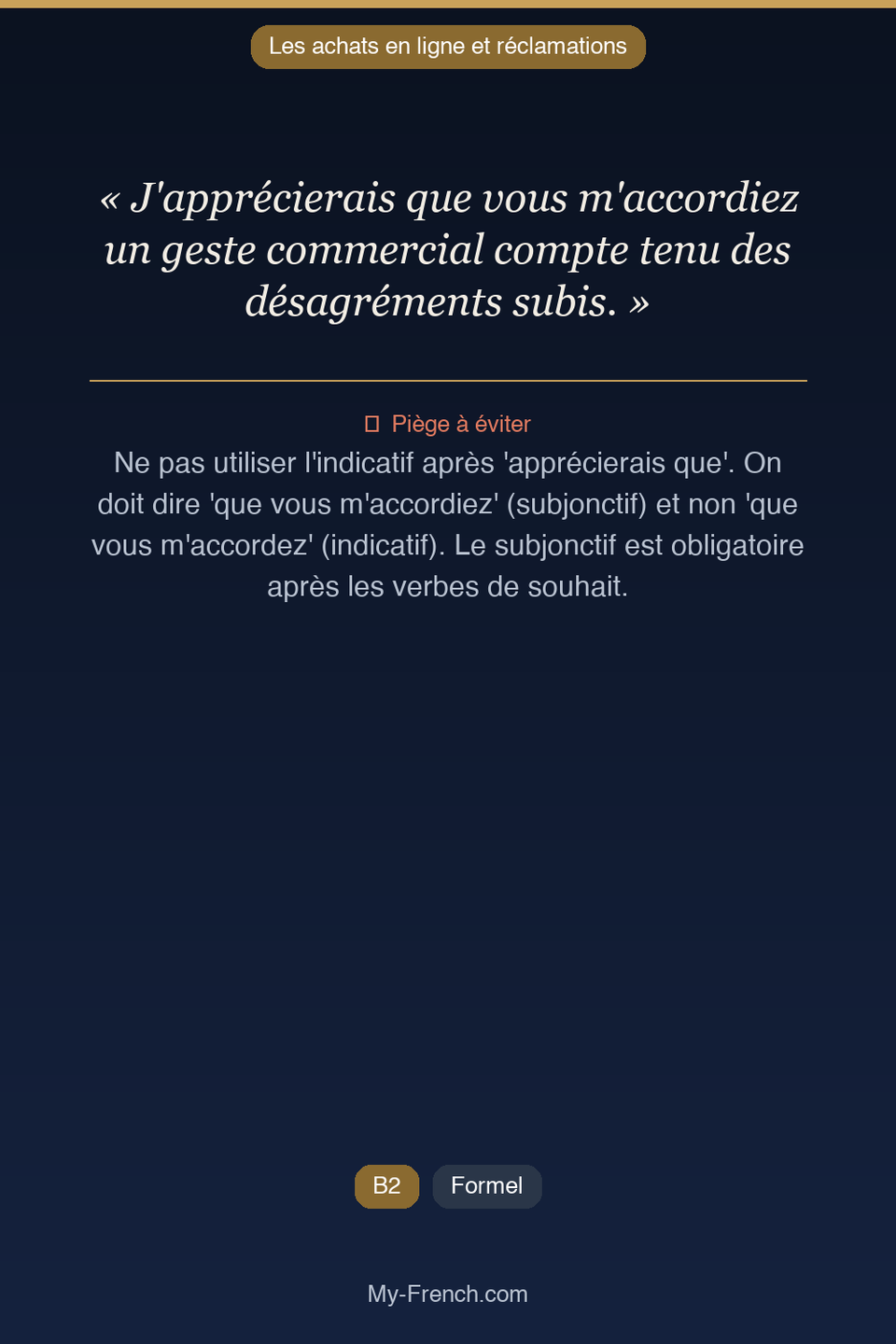 Français des affaires : « J'apprécierais que vous m'accordiez un geste commercial compte tenu de »