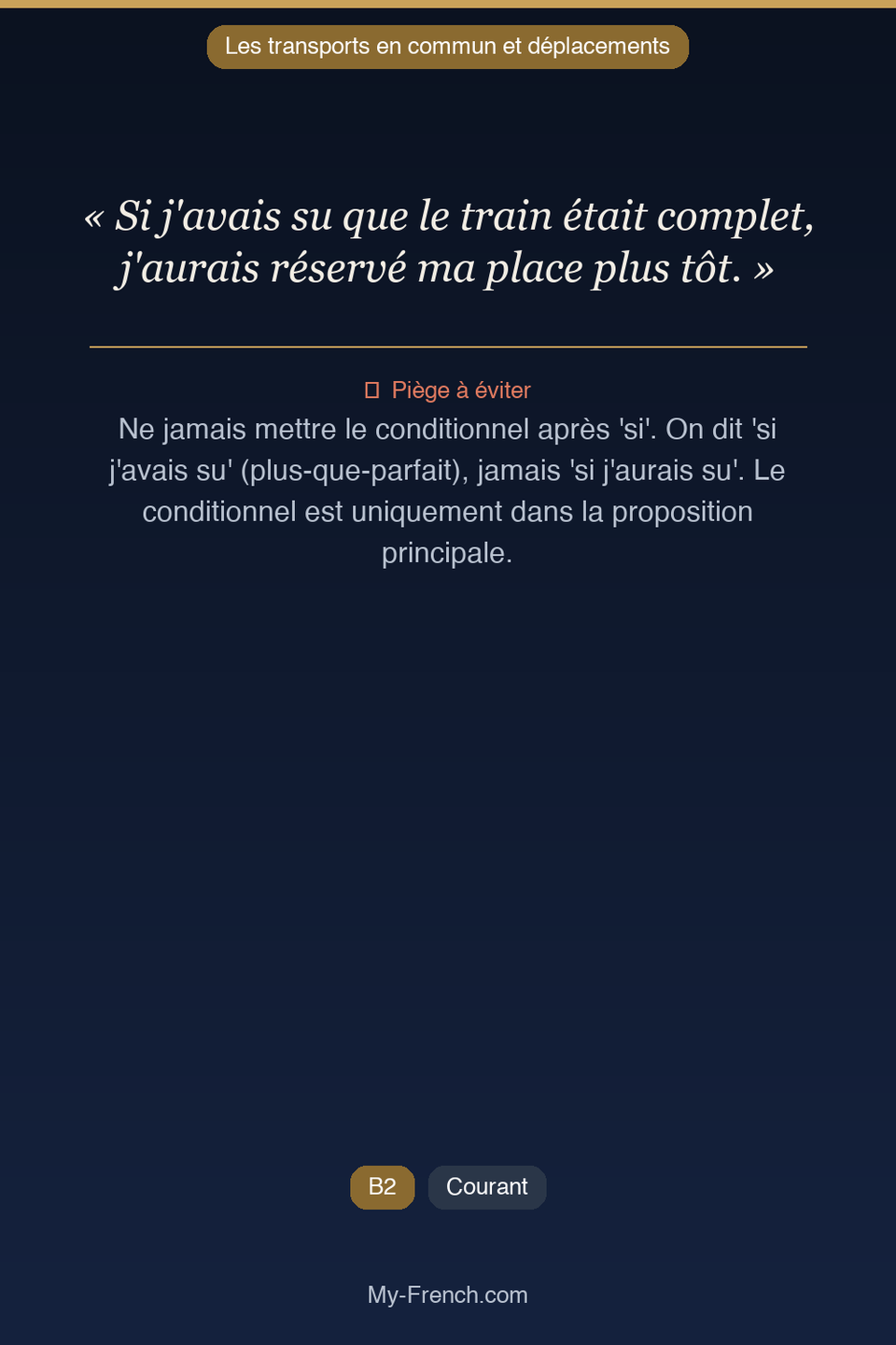 Français des affaires : « Si j'avais su que le train était complet, j'aurais réservé ma place pl »