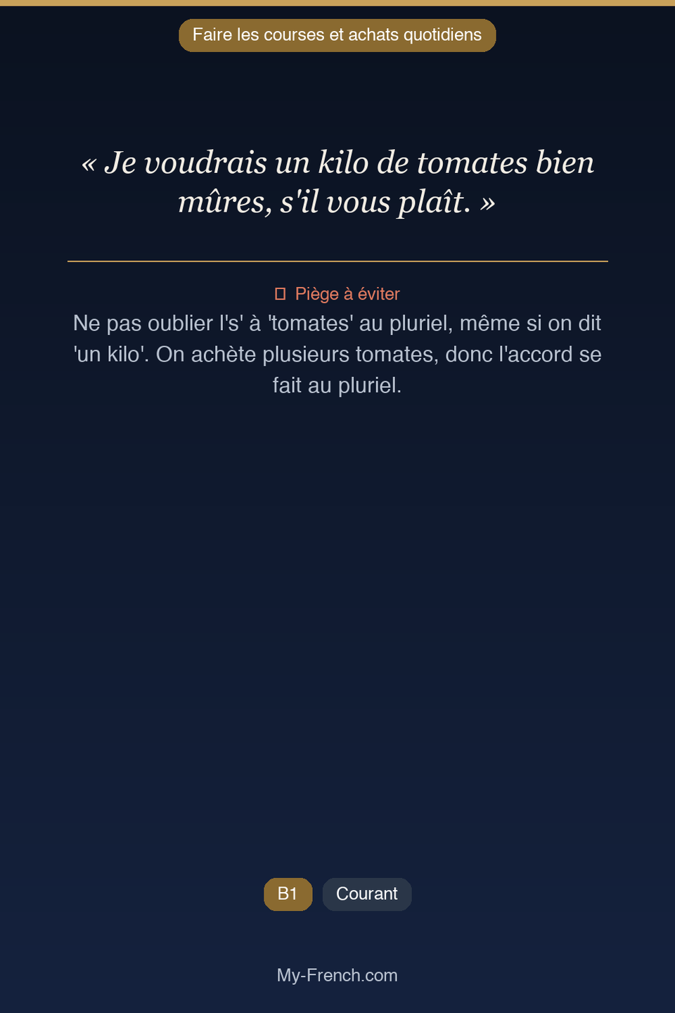 Français des affaires : « Je voudrais un kilo de tomates bien mûres, s'il vous plaît. »
