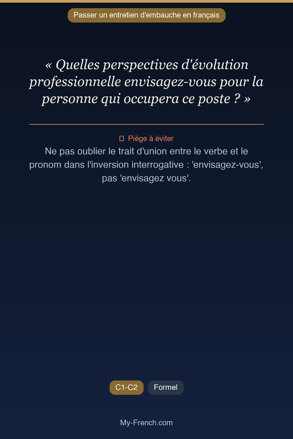 Français des affaires : « Quelles perspectives d'évolution professionnelle envisagez-vous pour l »
