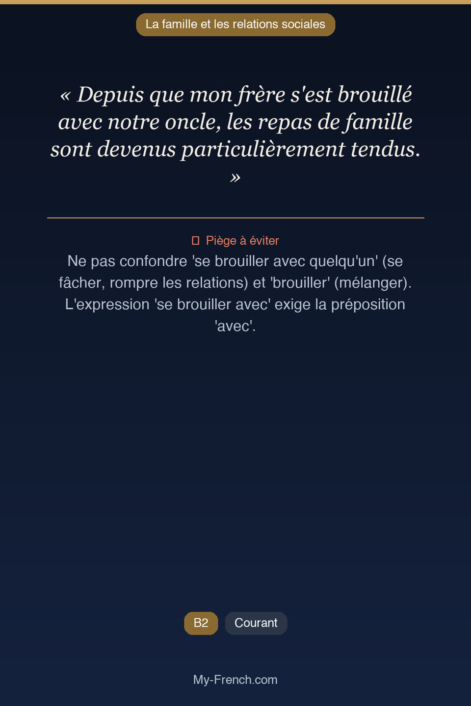 Français des affaires : « Depuis que mon frère s'est brouillé avec notre oncle, les repas de fam »