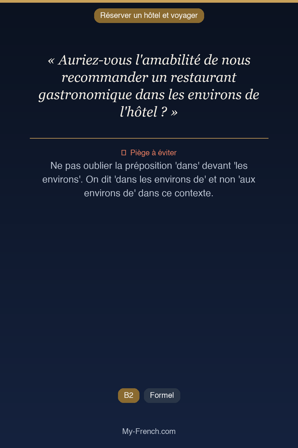 Français des affaires : « Auriez-vous l'amabilité de nous recommander un restaurant gastronomiqu »