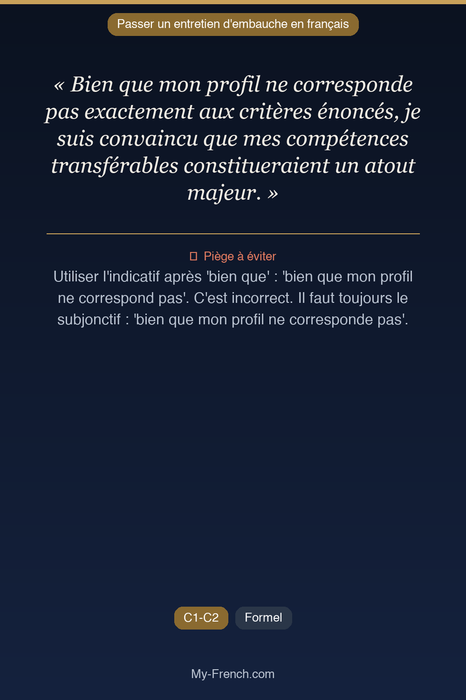 Français des affaires : « Bien que mon profil ne corresponde pas exactement aux critères énoncés »