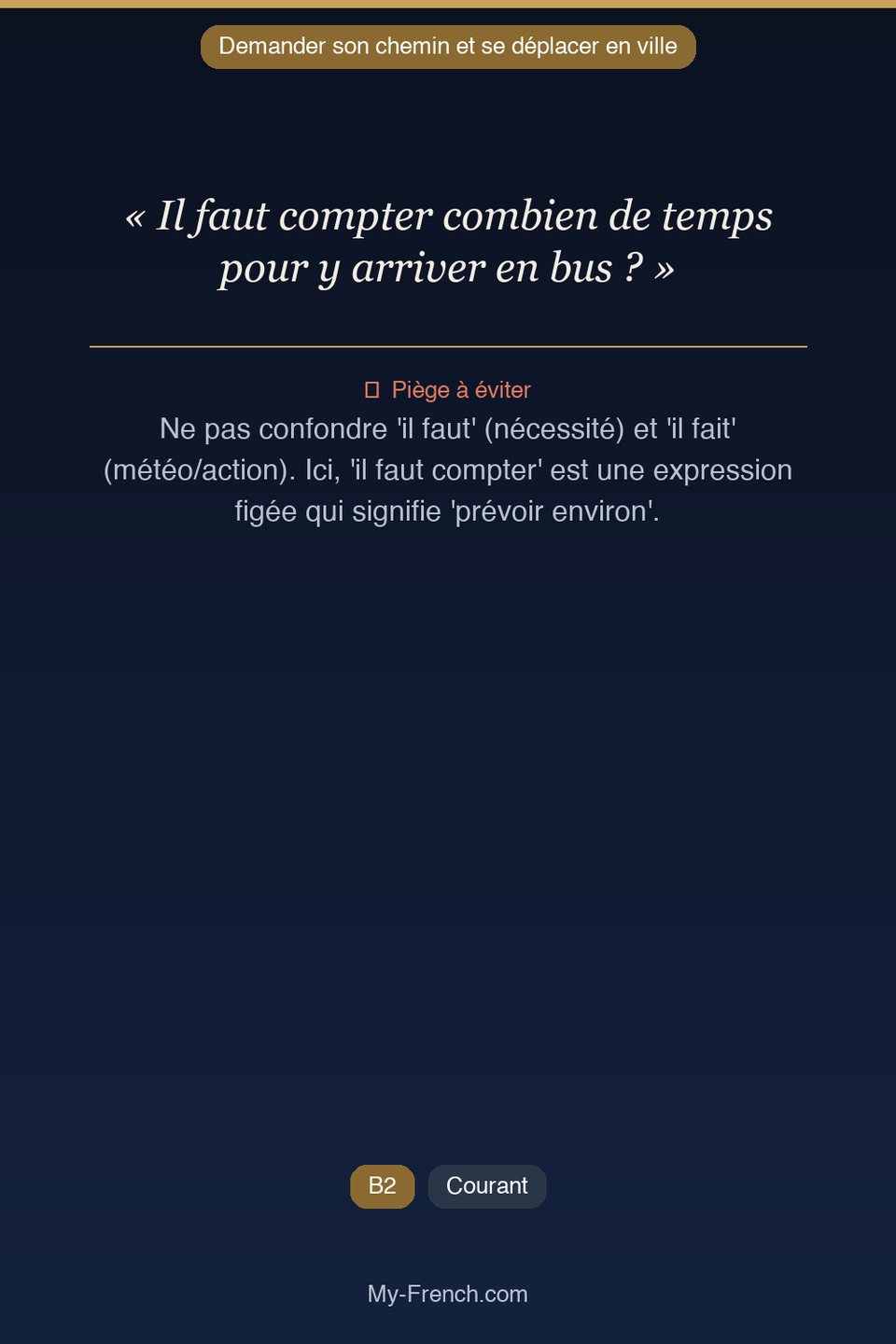 Français des affaires : « Il faut compter combien de temps pour y arriver en bus ? »
