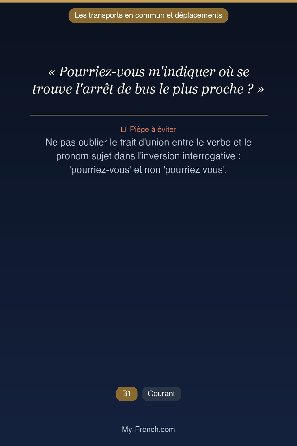 Français des affaires : « Pourriez-vous m'indiquer où se trouve l'arrêt de bus le plus proche ? »