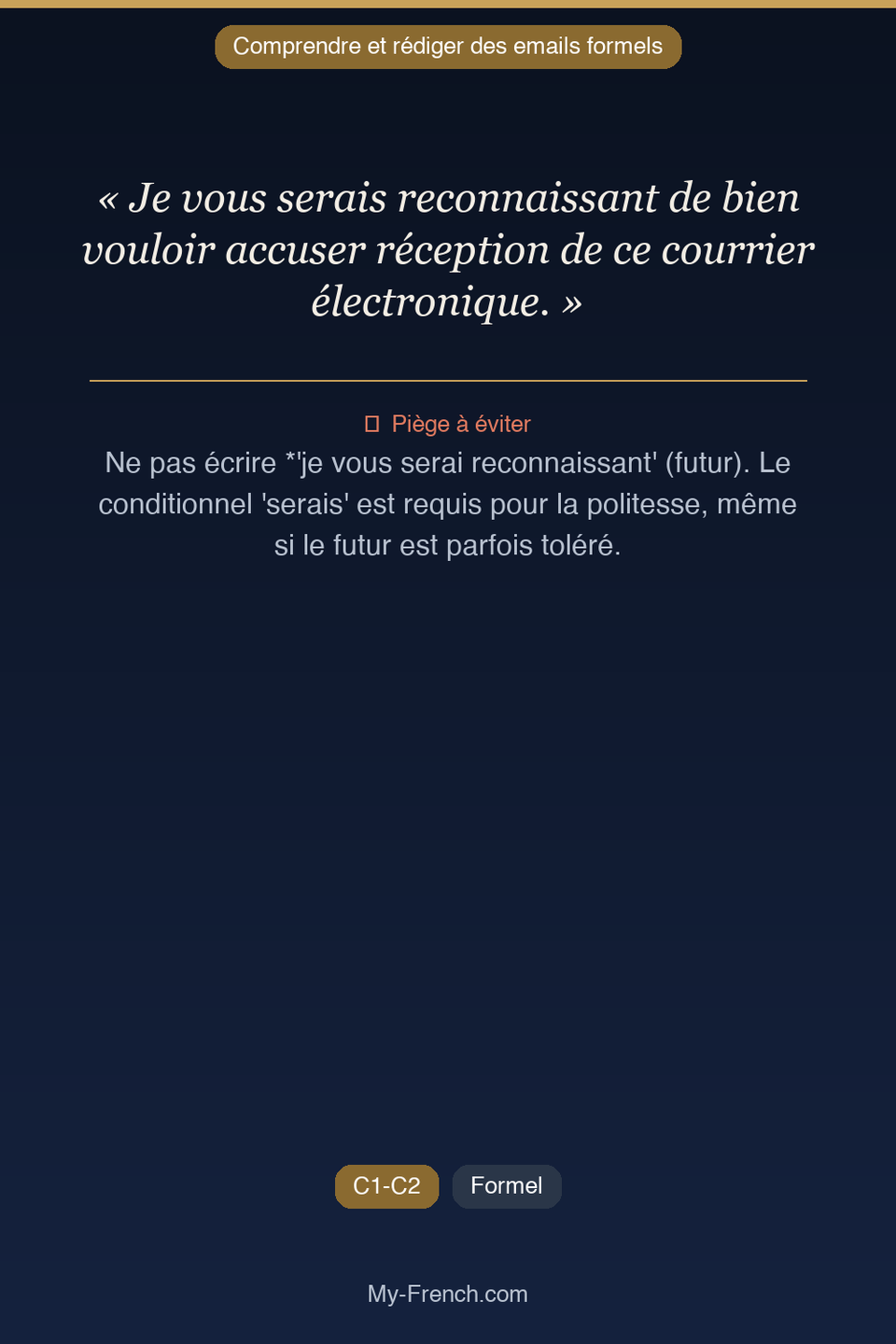 Français des affaires : « Je vous serais reconnaissant de bien vouloir accuser réception de ce c »