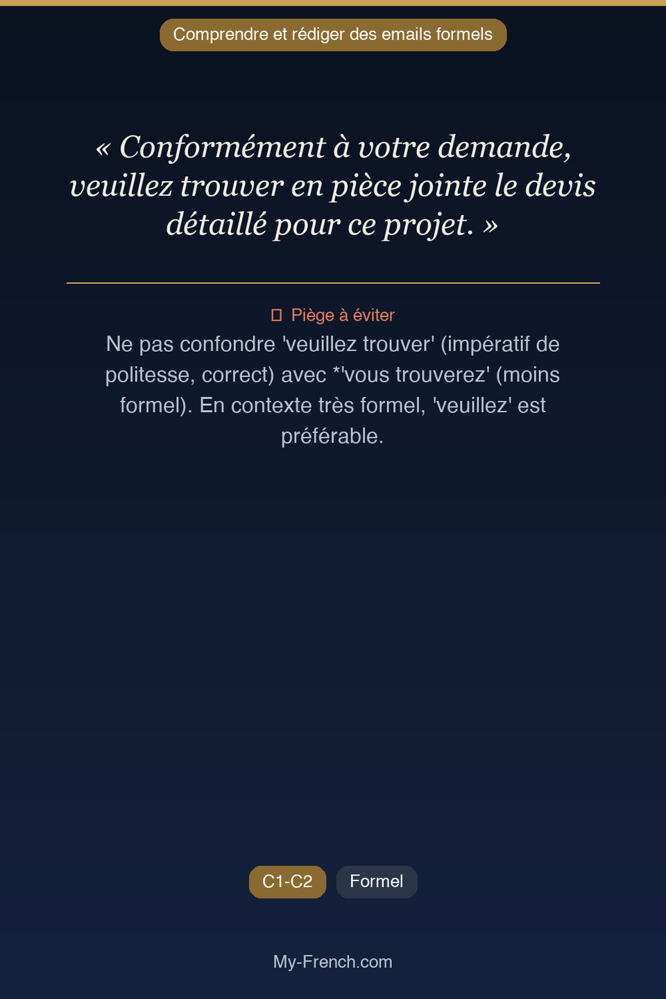 Français des affaires : « Conformément à votre demande, veuillez trouver en pièce jointe le devi »