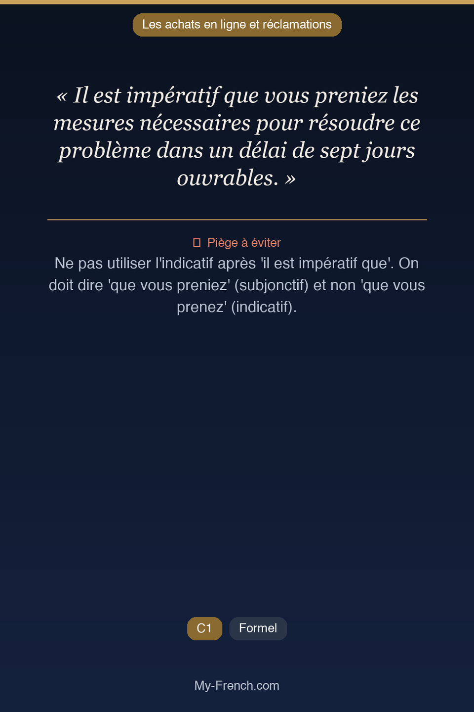 Français des affaires : « Il est impératif que vous preniez les mesures nécessaires pour résoudr »