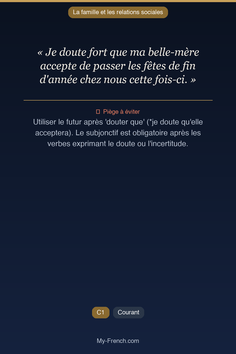 Français des affaires : « Je doute fort que ma belle-mère accepte de passer les fêtes de fin d'a »