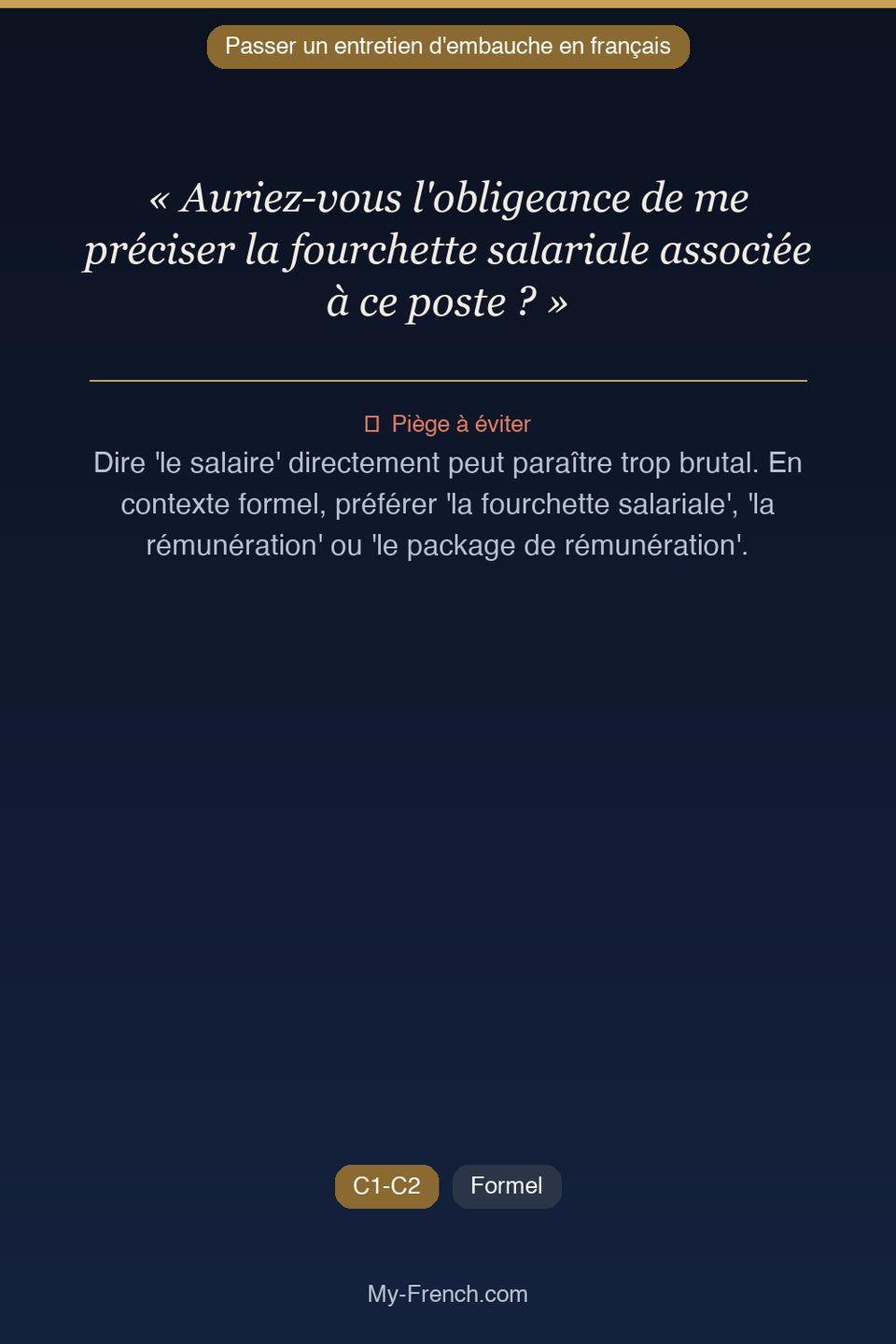 Français des affaires : « Auriez-vous l'obligeance de me préciser la fourchette salariale associ »