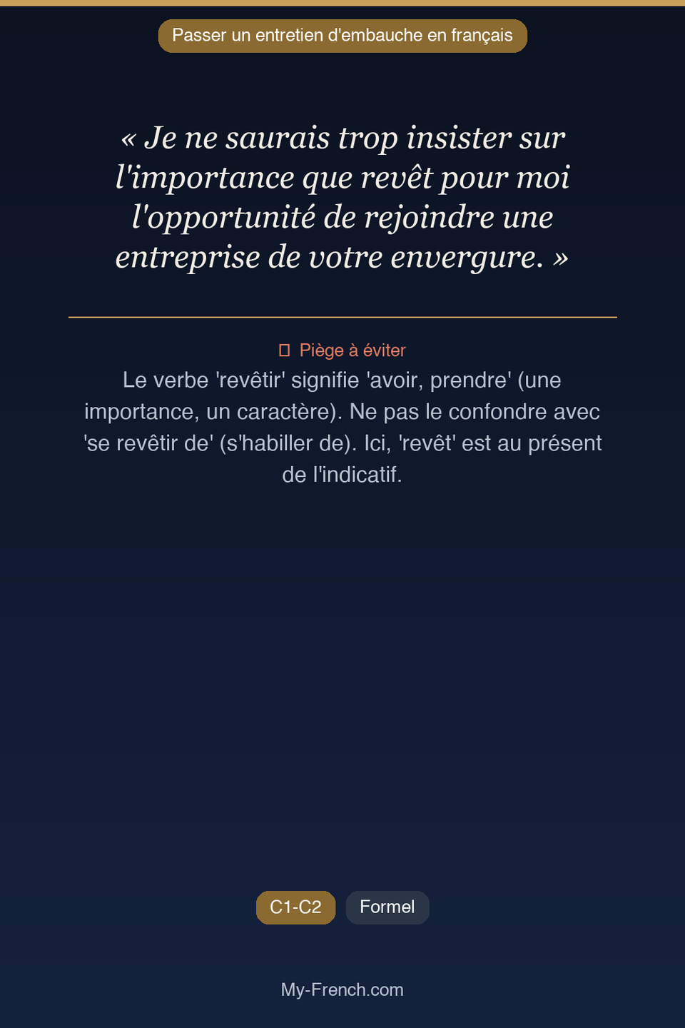 Français des affaires : « Je ne saurais trop insister sur l'importance que revêt pour moi l'oppo »