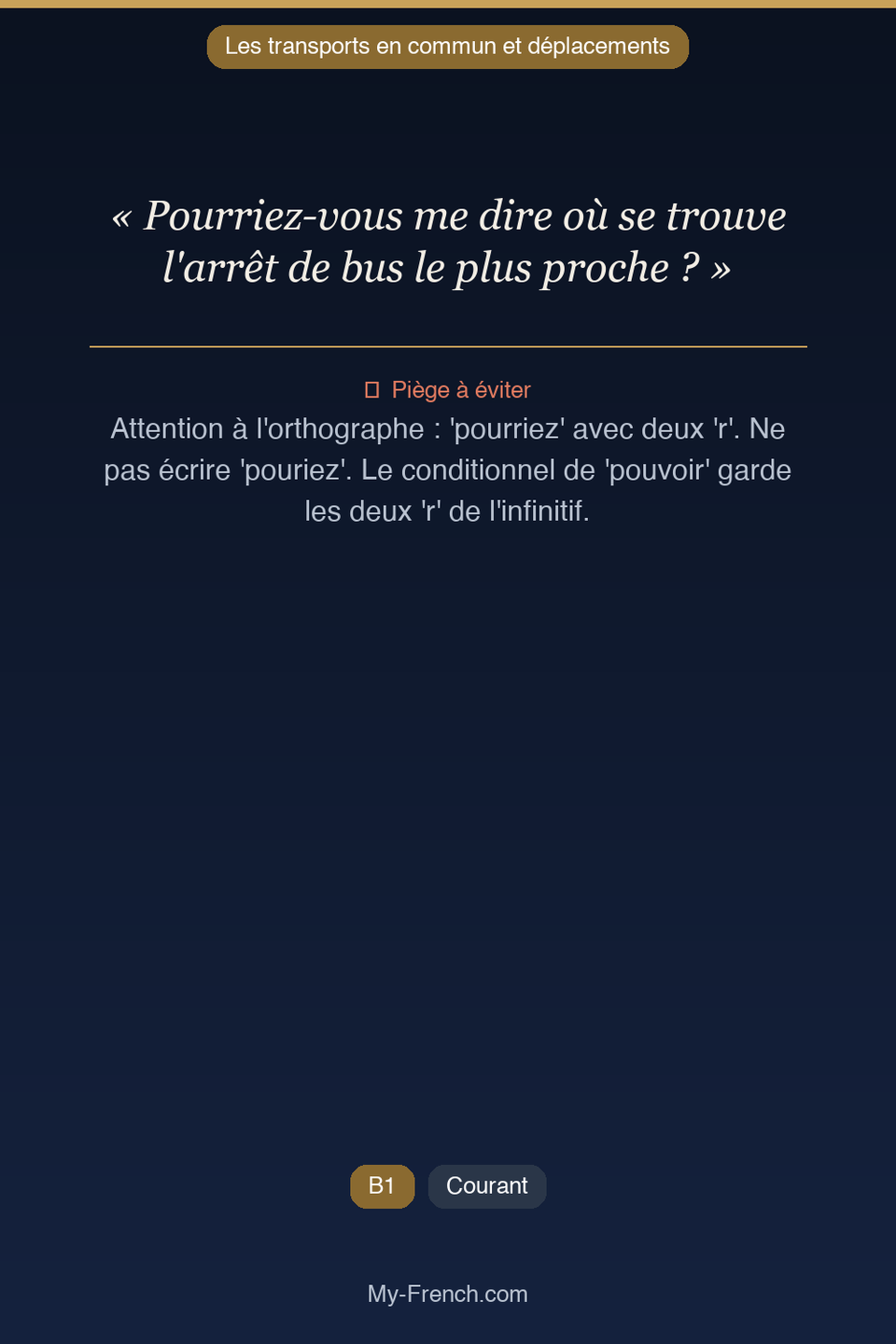 Français des affaires : « Pourriez-vous me dire où se trouve l'arrêt de bus le plus proche ? »