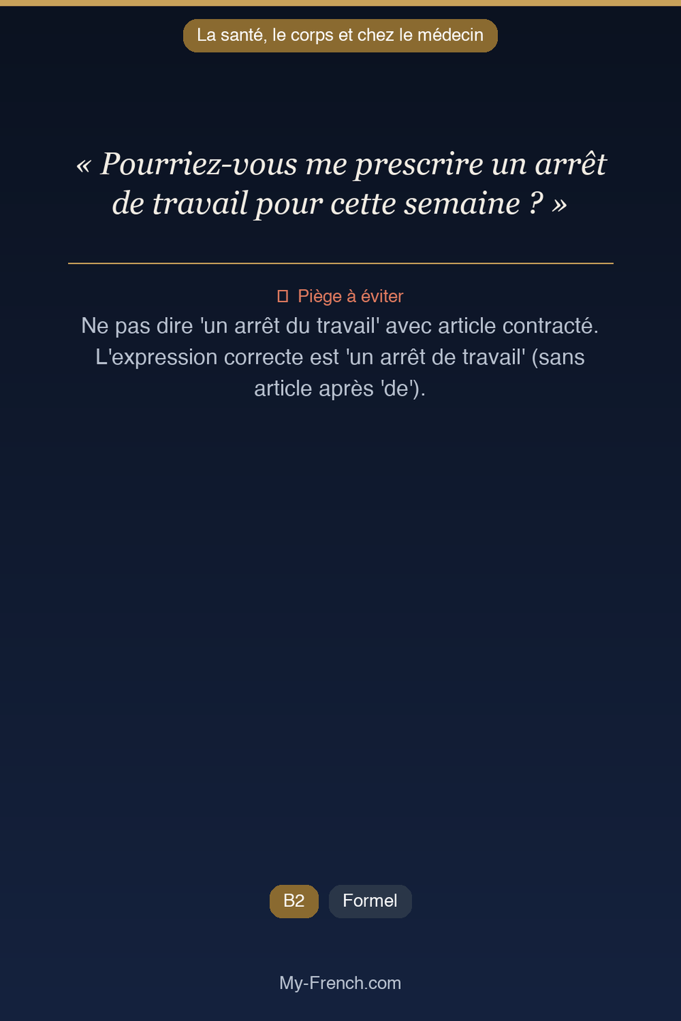 Français des affaires : « Pourriez-vous me prescrire un arrêt de travail pour cette semaine ? »