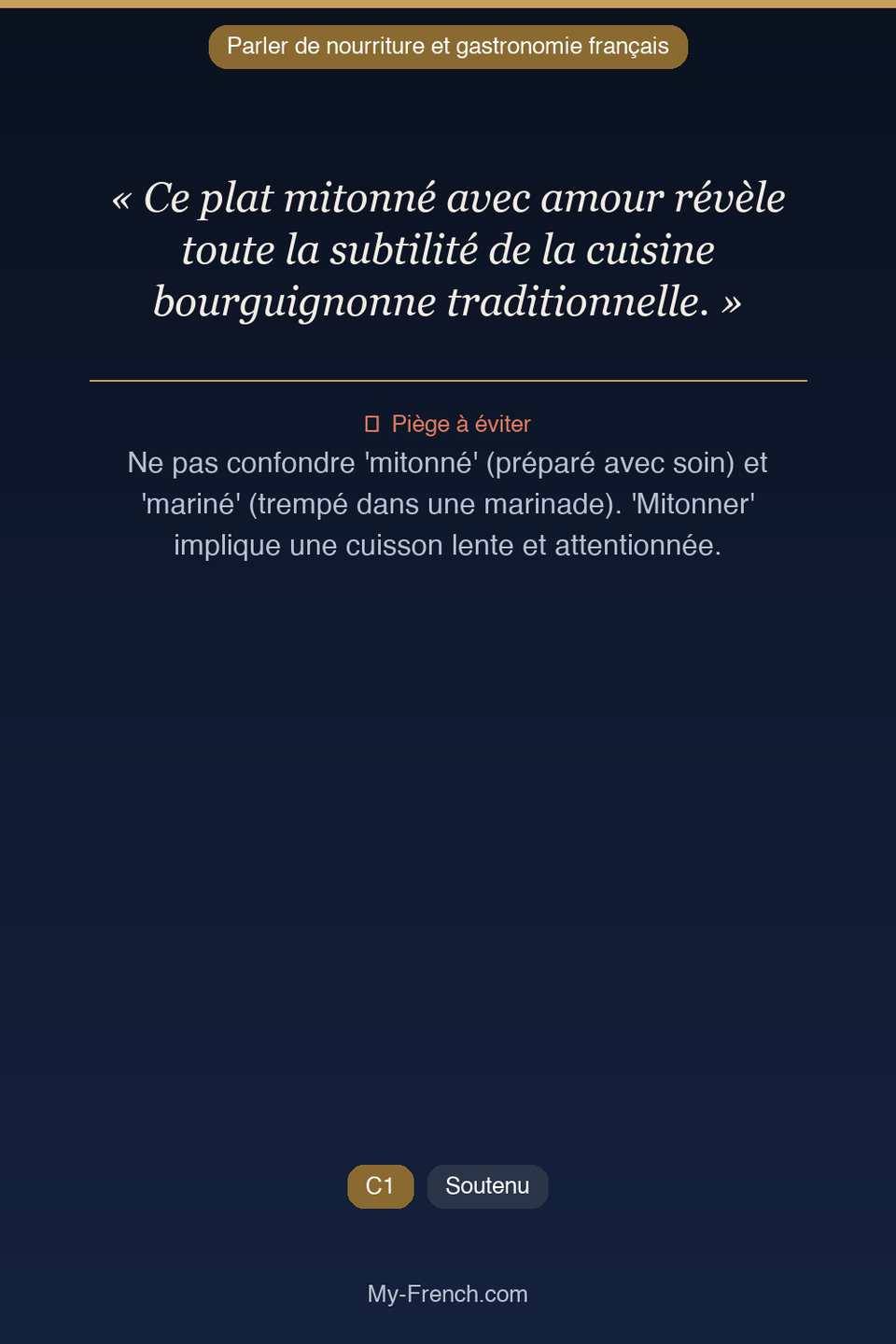 Français des affaires : « Ce plat mitonné avec amour révèle toute la subtilité de la cuisine bou »